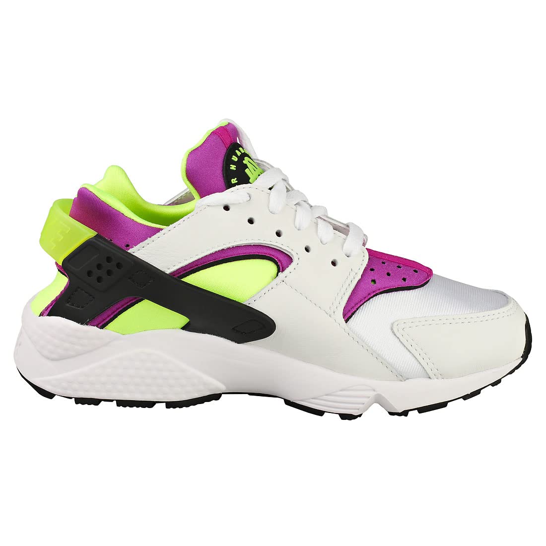 Nike Women's Air Huarache Running Shoes - White/Neon Yellow/Magenta - Size 5.5 - Lightweight Comfortable Sneakers for Jogging, Gym Workouts & Casual Wear