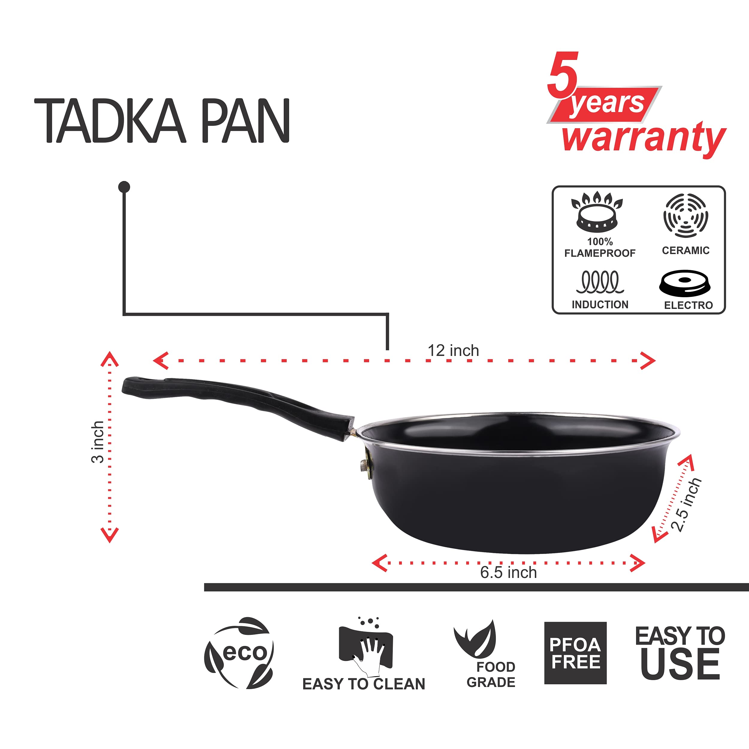 5-Piece Non-Stick Kitchen Cookware Set - Induction Compatible Kadai with Lid, Fry Pan, Tawa, Sauce & Tadka Pan - Ceramic Hard Anodized Cast Iron Utensils for Indian Cooking, Frying & Sauteing - Perfect for Home Chefs & Restaurant Use