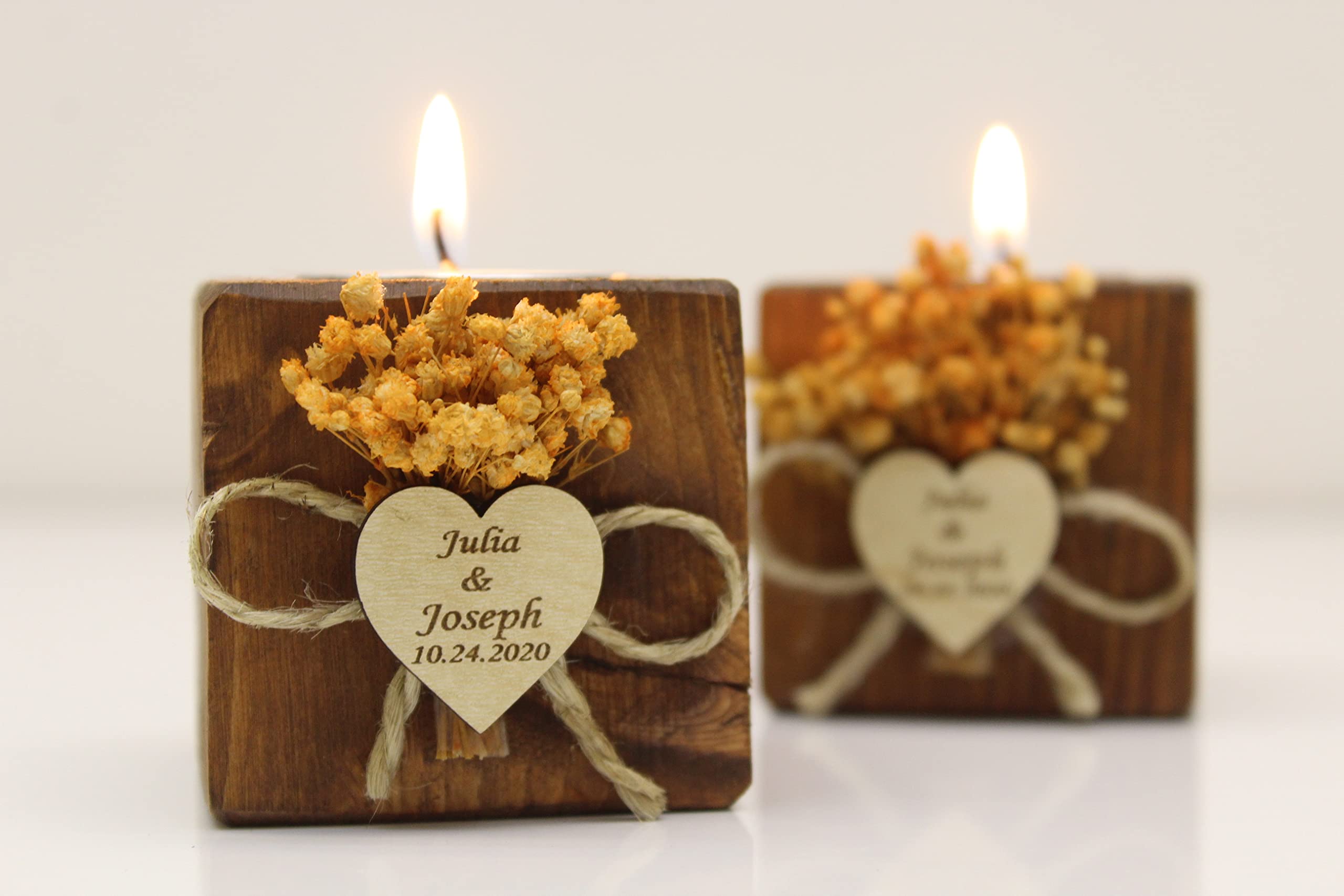 Personalized Wooden Candle Holders - Handmade Cube Tea Light Holders for Weddings, Rustic Bridal Guest Favors, Sympathy Gifts for Loss of Loved Ones | Perfect for Wedding Decor, Memorial Ceremonies & Home Ambiance Lighting