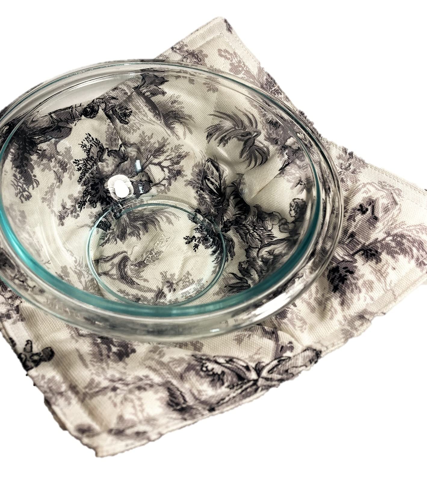 Set of 2 Microwave Safe Bowl Cozies - 8.5 Inch Cotton Toile Print Hot Pads for Bowls (White/Black/Grey) - Perfect for Hot Dishes, Soups & Baking - Ideal Kitchen Accessories for Microwave & Oven Use