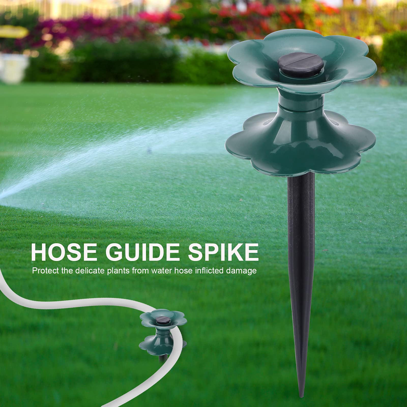 6 PCS Heavy Duty Dark Green Garden Hose Guide Spikes with Spin Top - Zinc Coated Lawn Hose Support Stakes for Plant Protection - Perfect for Lawn, Garden, and Yard Maintenance