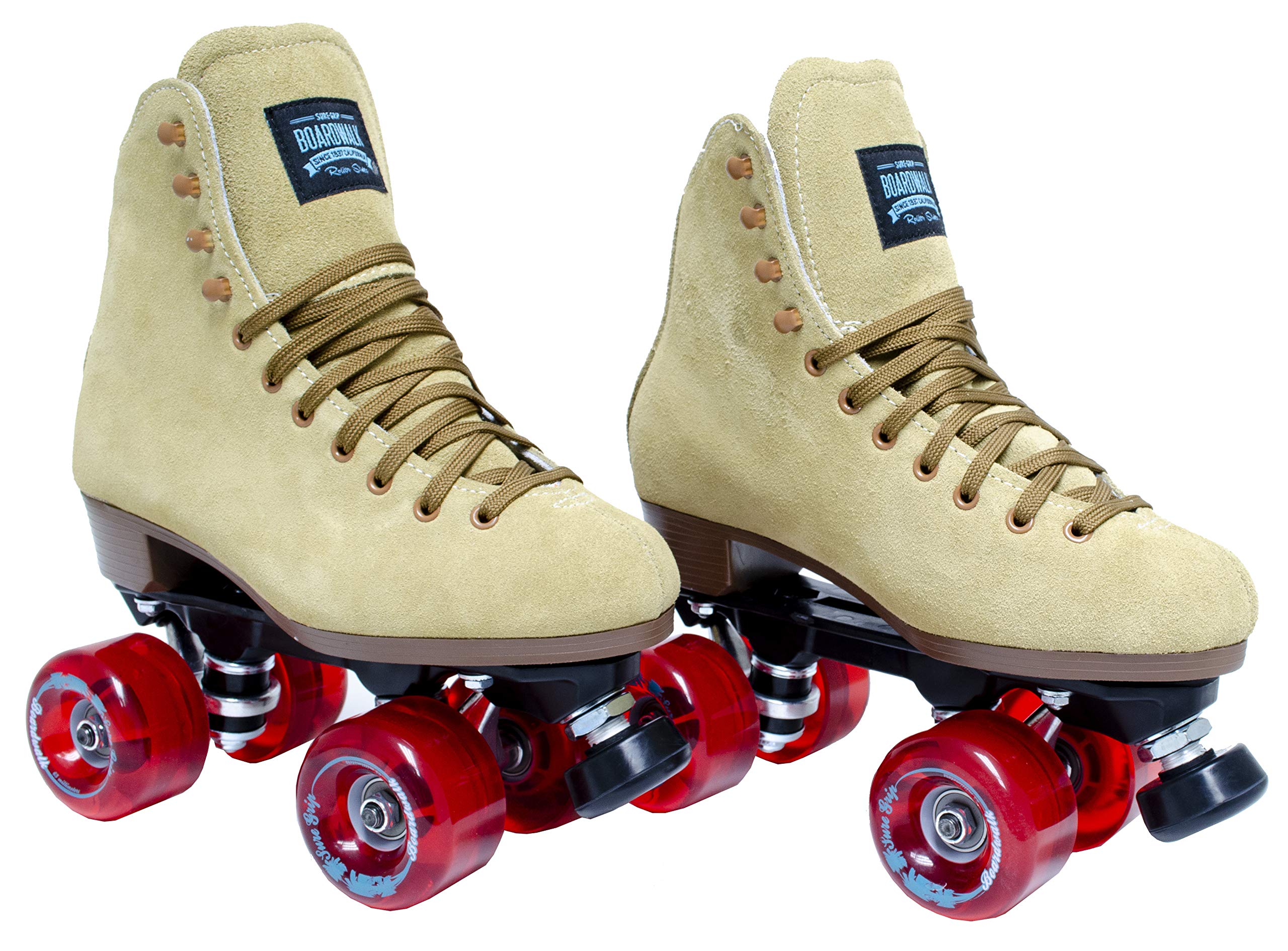 Sure Grip Tan Boardwalk Outdoor Roller Skates for Men & Women | USA Made | 65mm Wheels, Nylon Sole, ABEC 3 Bearings | Adjustable Rubber Stoppers | Perfect for Park Trails & Outdoor Adventures