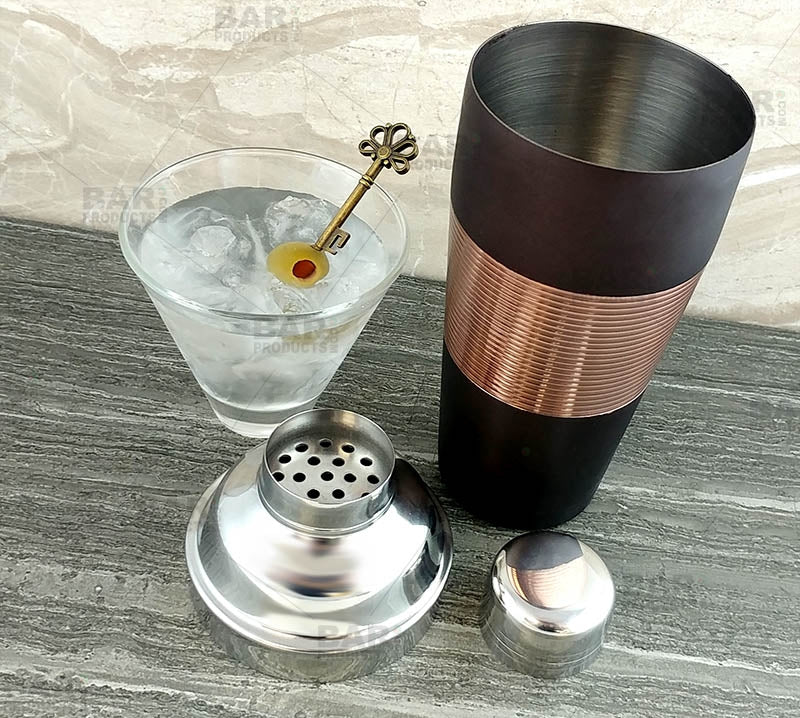 Premium 3-Piece Cocktail Shaker Set - 28oz Stainless Steel, Copper & Ribbed Espresso Design - Perfect for Bartending, Home Bars & Cocktail Parties