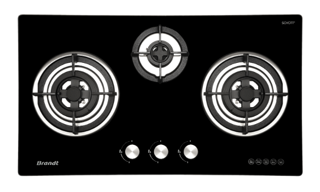 Brandt TG2283BEP 3 Burner Gas Stove Cooktop - High Efficiency Stainless Steel Gas Hob for Home Kitchen Cooking, Grilling & Baking
