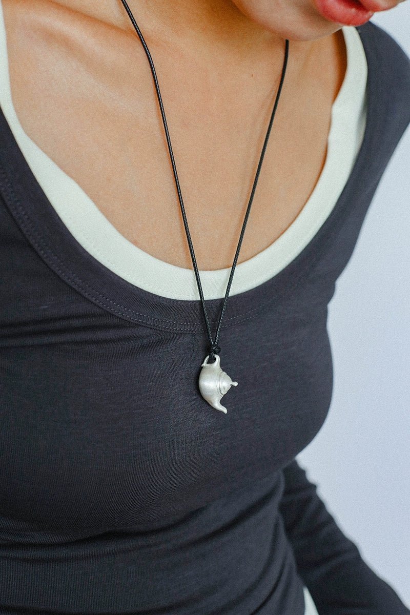 Elegant Brushed Silver Teapot Pendant Necklace with Adjustable Black Cord - Perfect for Tea Lovers, Boho Fashion & Unique Gift Giving