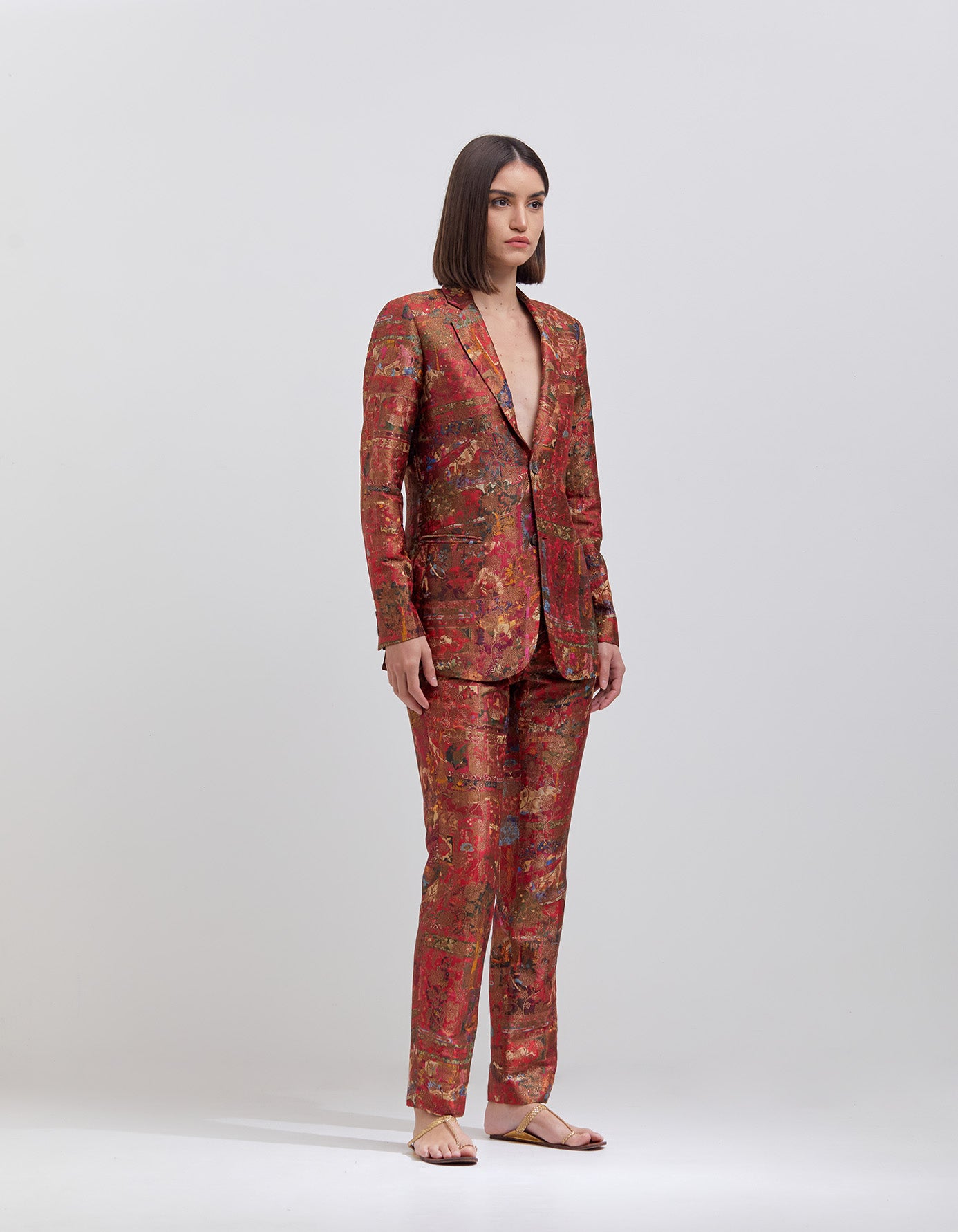 Elegant Boot Cut Trousers for Women - Premium Silk Brocade Fabric in Rich Crimson Red - Perfect for Office Wear, Evening Parties & Special Occasions