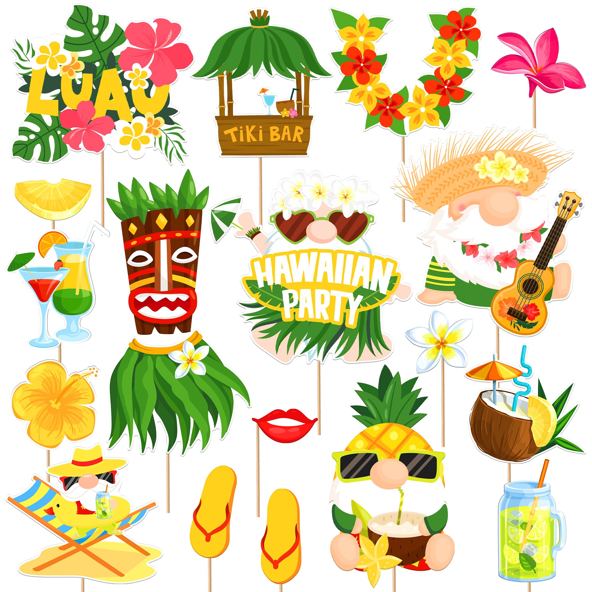 KatchOn Hawaiian Luau Photo Booth Props - 22-Piece Set for Tropical Party Decorations | Hawaiian Themed Party Supplies | Fun Photo Props for Luau, Beach & Summer Parties | Perfect for Birthday, Wedding & Vacation Themes