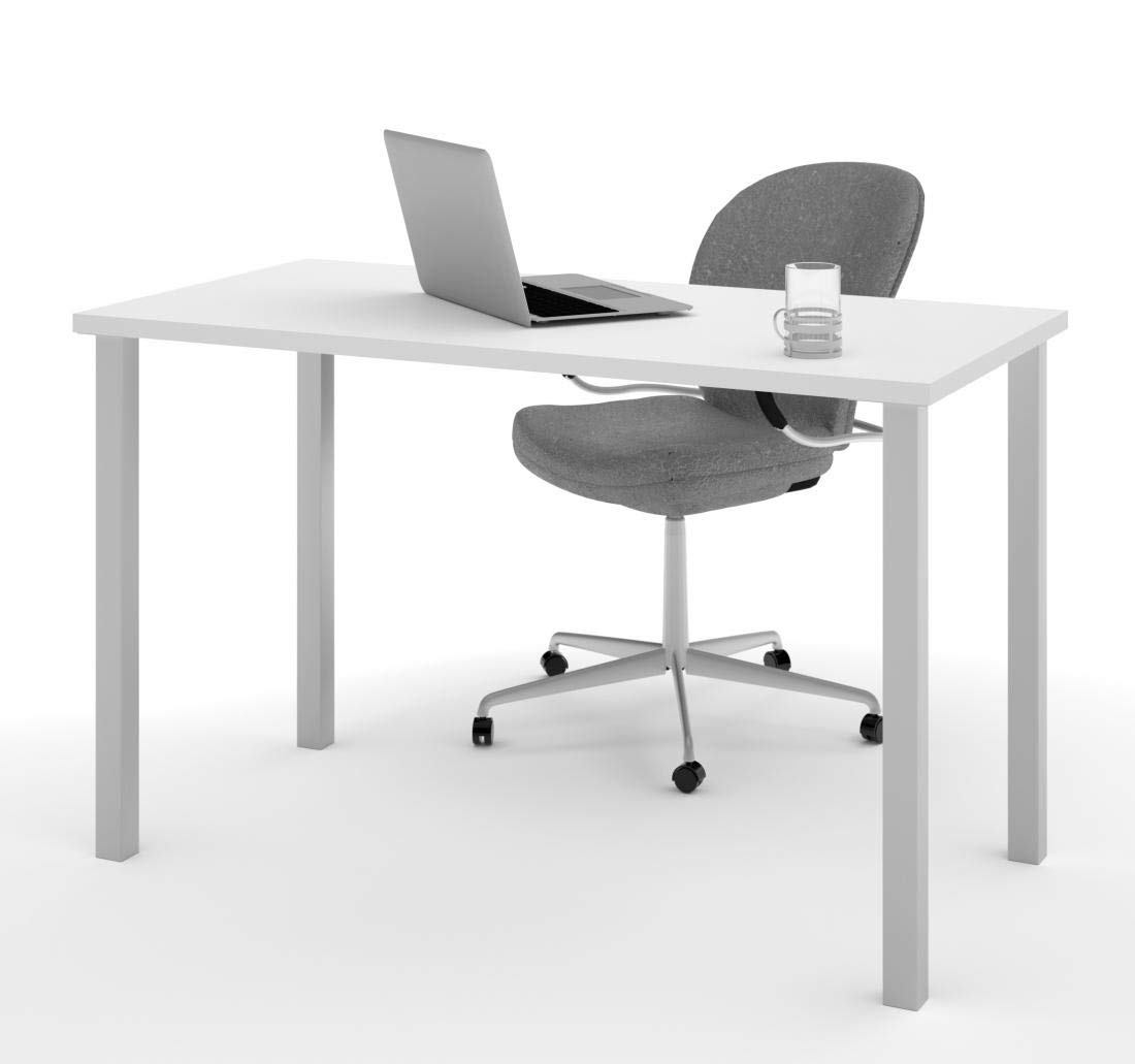 Bestar Universal White Table Desk 24x48 Inches with Square Metal Legs - Perfect for Home Office, Study Room, or Small Workspace