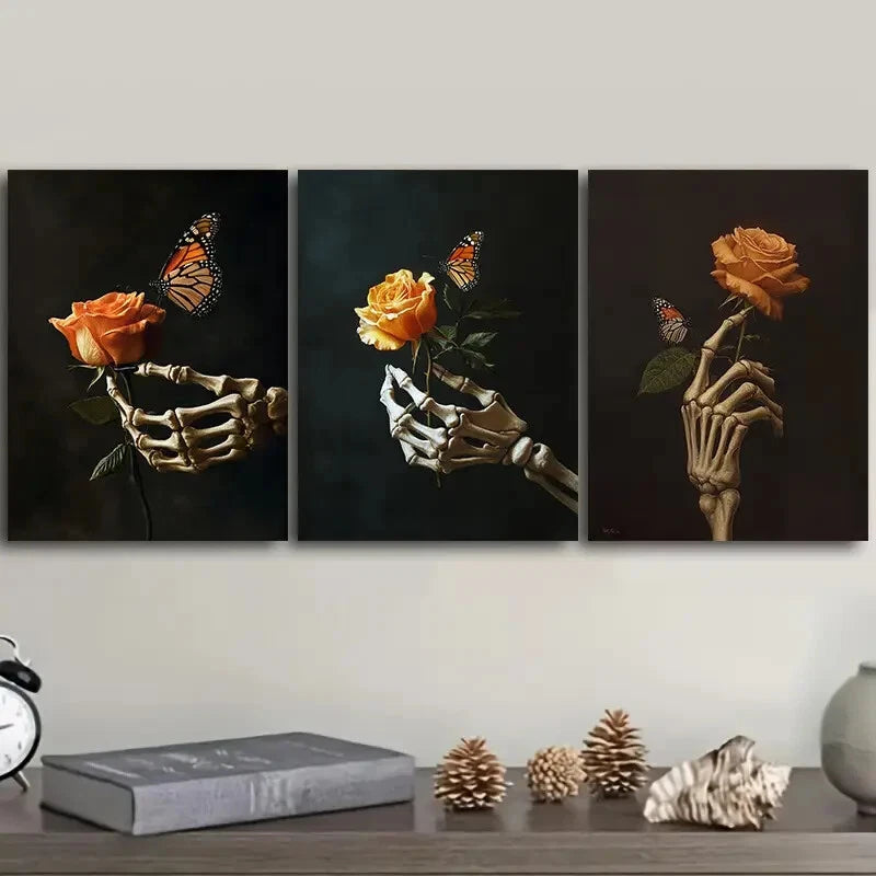 3-Piece Orange Rose Metal Wall Art Prints - Ready to Hang Home Decor for Living Room, Bedroom & Office
