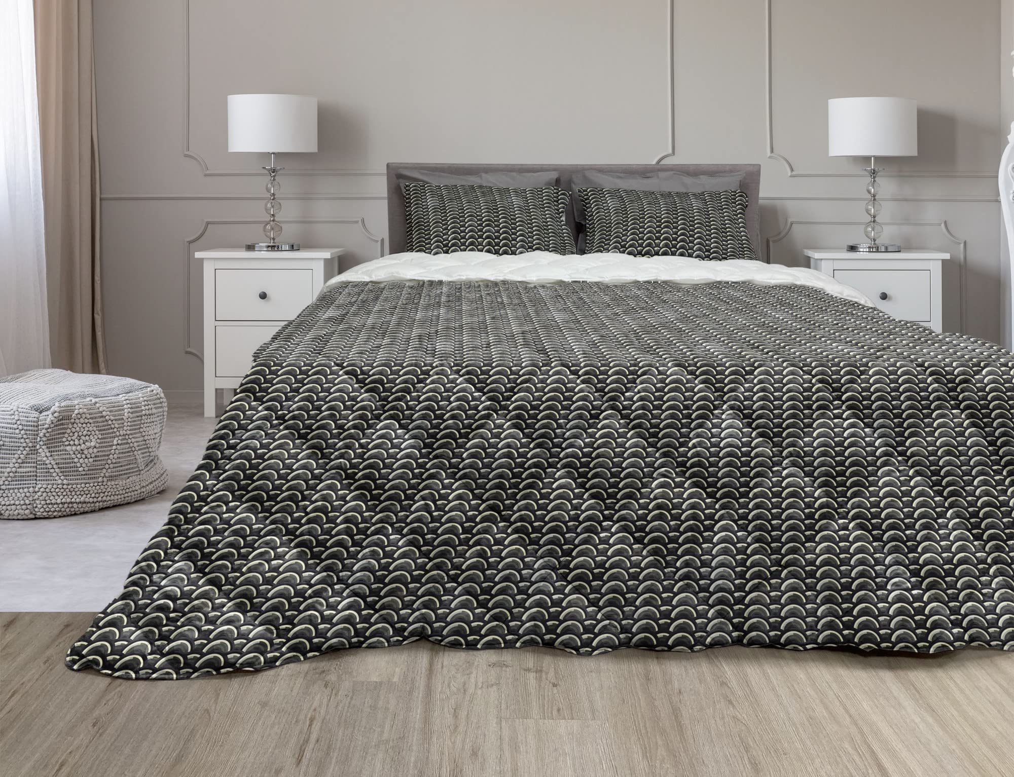 Ambesonne Abstract Comforter & Sham Bedding Set - Geometric Pattern with Concentric Half Circles in Dark Grey & Army Green | 2-Piece Microfiber Duvet Set for Twin Bed | Perfect for Modern Bedroom Decor & Guest Room Styling