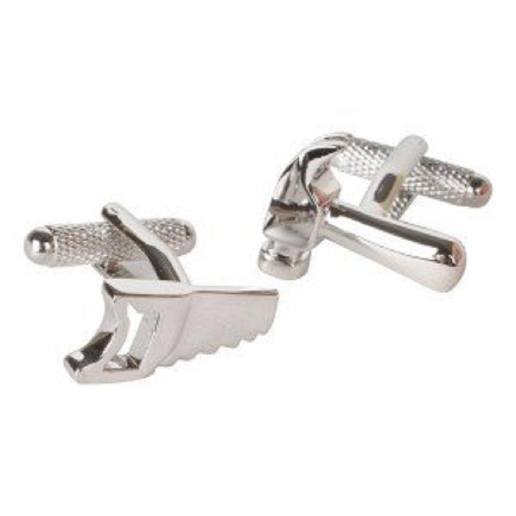 MRCUFF Hammer and Saw Construction Cufflinks Set - Premium Metal Cufflinks for Men in Gift Box with Polishing Cloth - Perfect Construction Worker Gift for Birthday, Anniversary & Father's Day