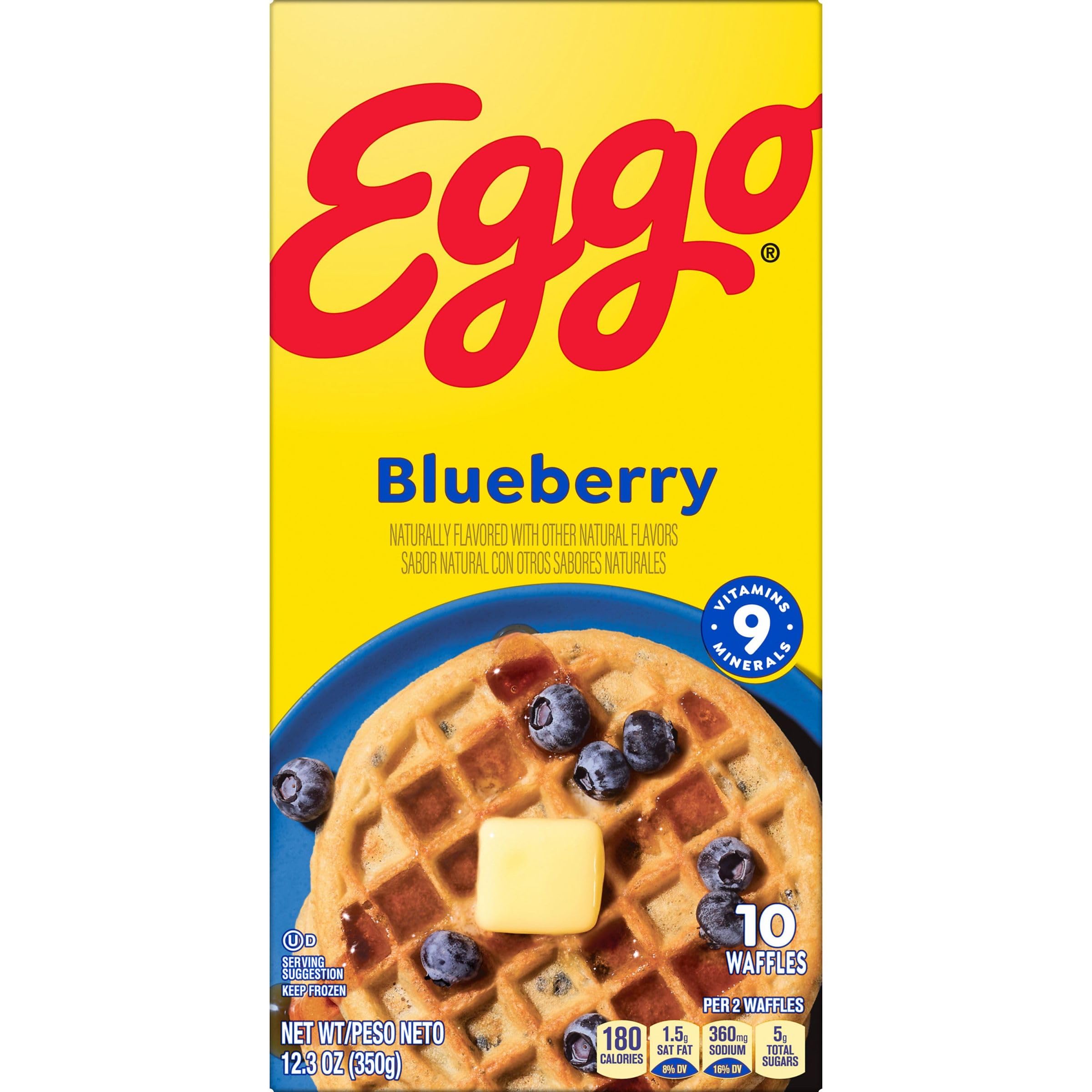 Eggo Frozen Waffles - Blueberry Flavored Breakfast Food, 12.3oz Box (10 Waffles) - Quick & Easy Morning Meal for Busy Families, Kids School Breakfast, or Weekend Brunch