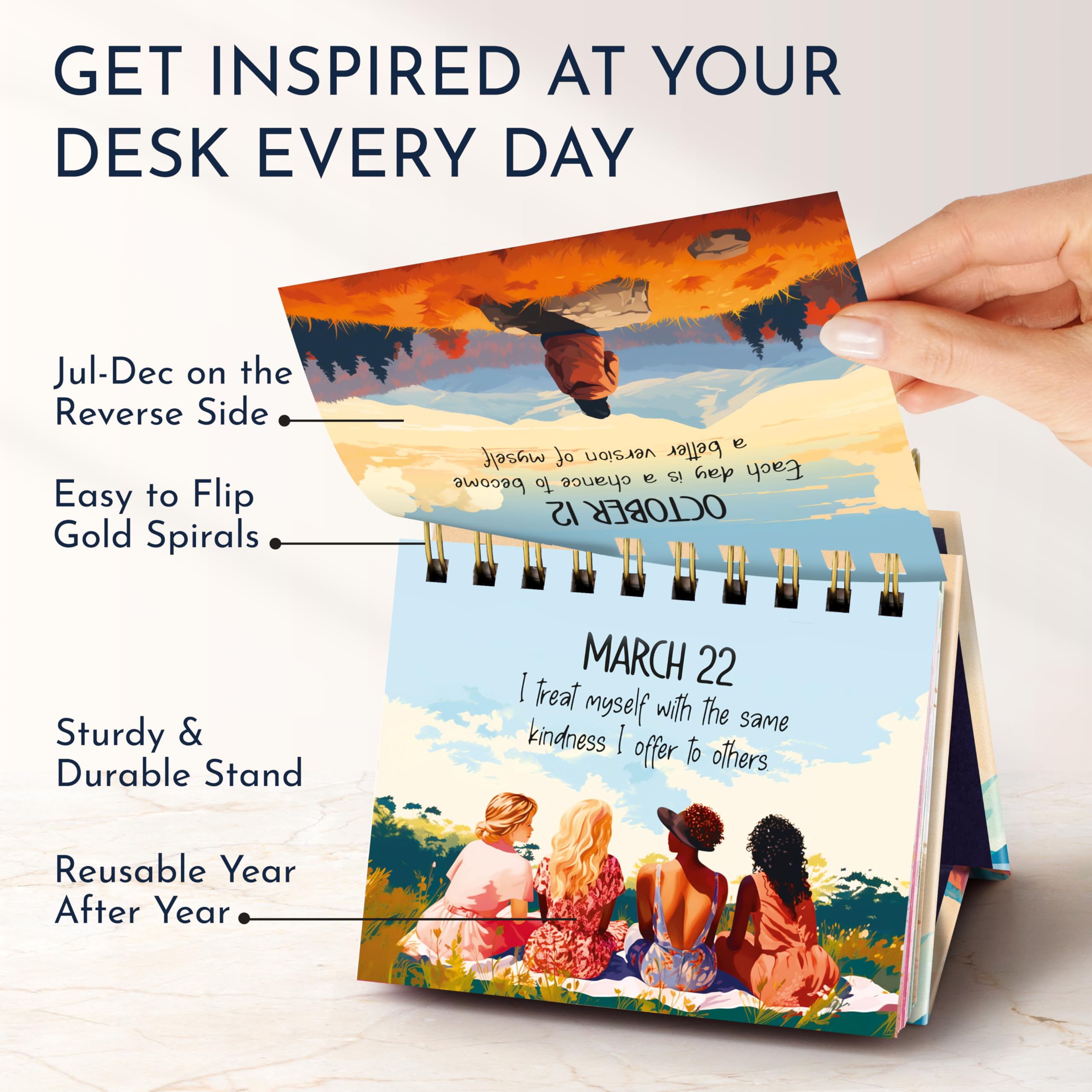 RYVE Daily Affirmation Calendar - Motivational Desk Calendar with 365 Positive Affirmations for Women | Inspirational Office Decor & Self-Care Gift for Women | Perfect for Home, Office, Meditation & Mindfulness Practice