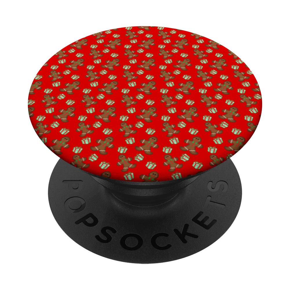 Festive Gingerbread Christmas Cookie Design Red Background PopSockets PopGrip - Interchangeable Phone & Tablet Stand with Swappable Top (Perfect for Holiday Gifts, Party Decor & Winter Travel Accessories)