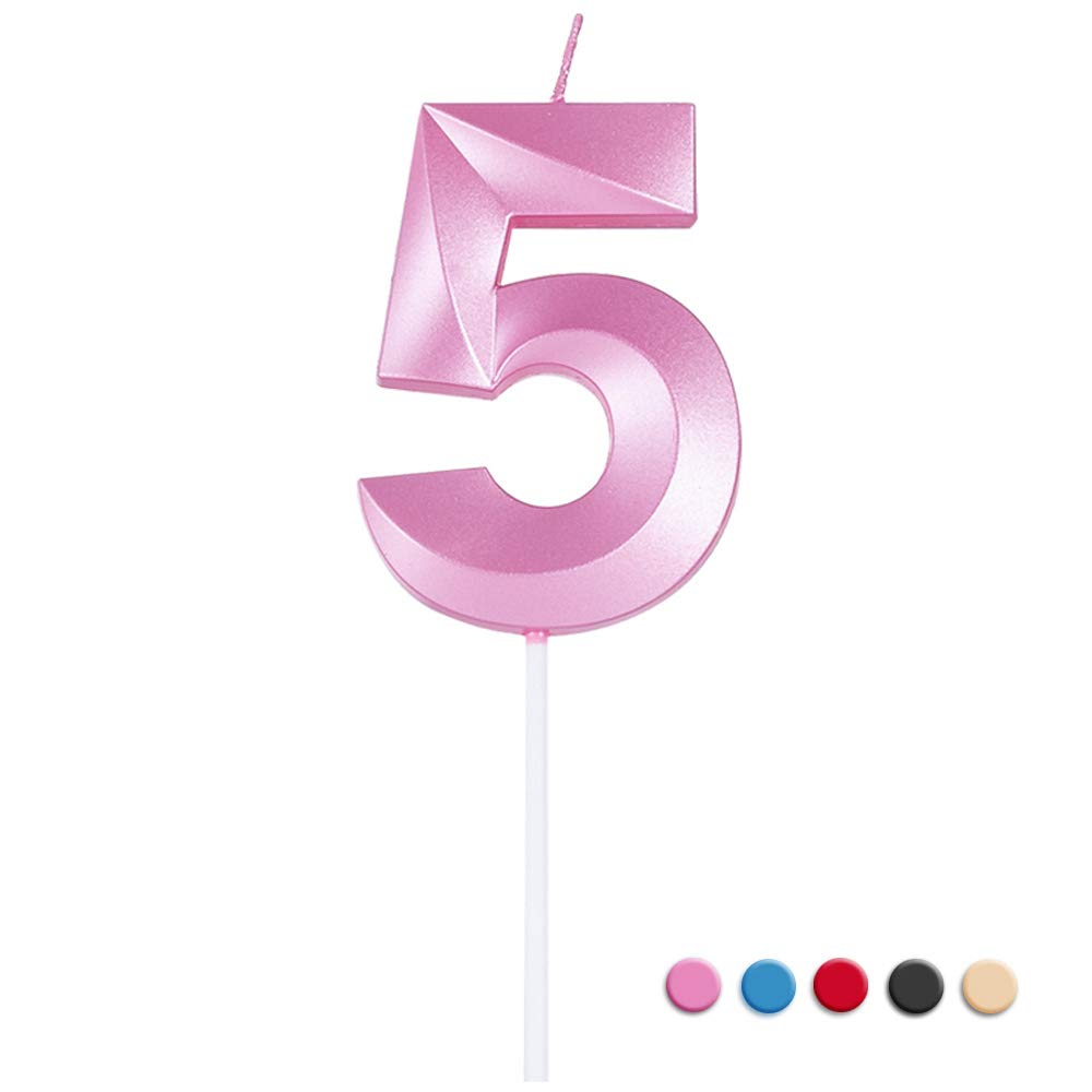 3D Multicolor Big Number Birthday Candles - Cake Topper Decoration for Parties, Anniversaries & Celebrations (Set of 5 Pink Candles) | Perfect for Birthday Cakes, Wedding Cakes & Special Events