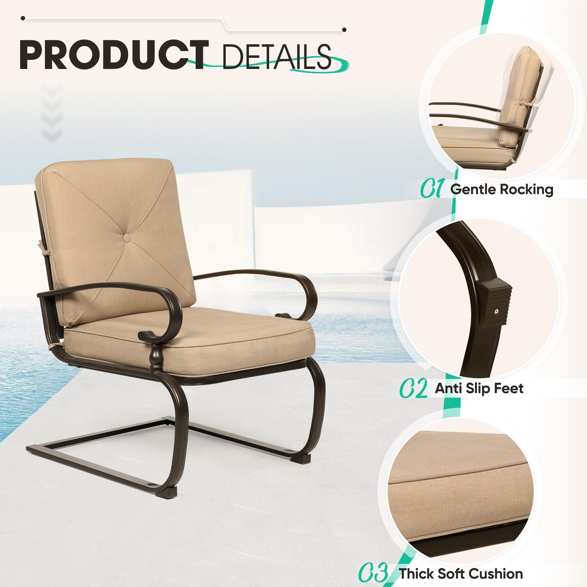4Pcs Outdoor Metal Patio Furniture Set - Wrought Iron Glider, Bistro Table & 2 Spring Lounge Chairs (Brown) - Perfect for Garden, Backyard & Porch Relaxation