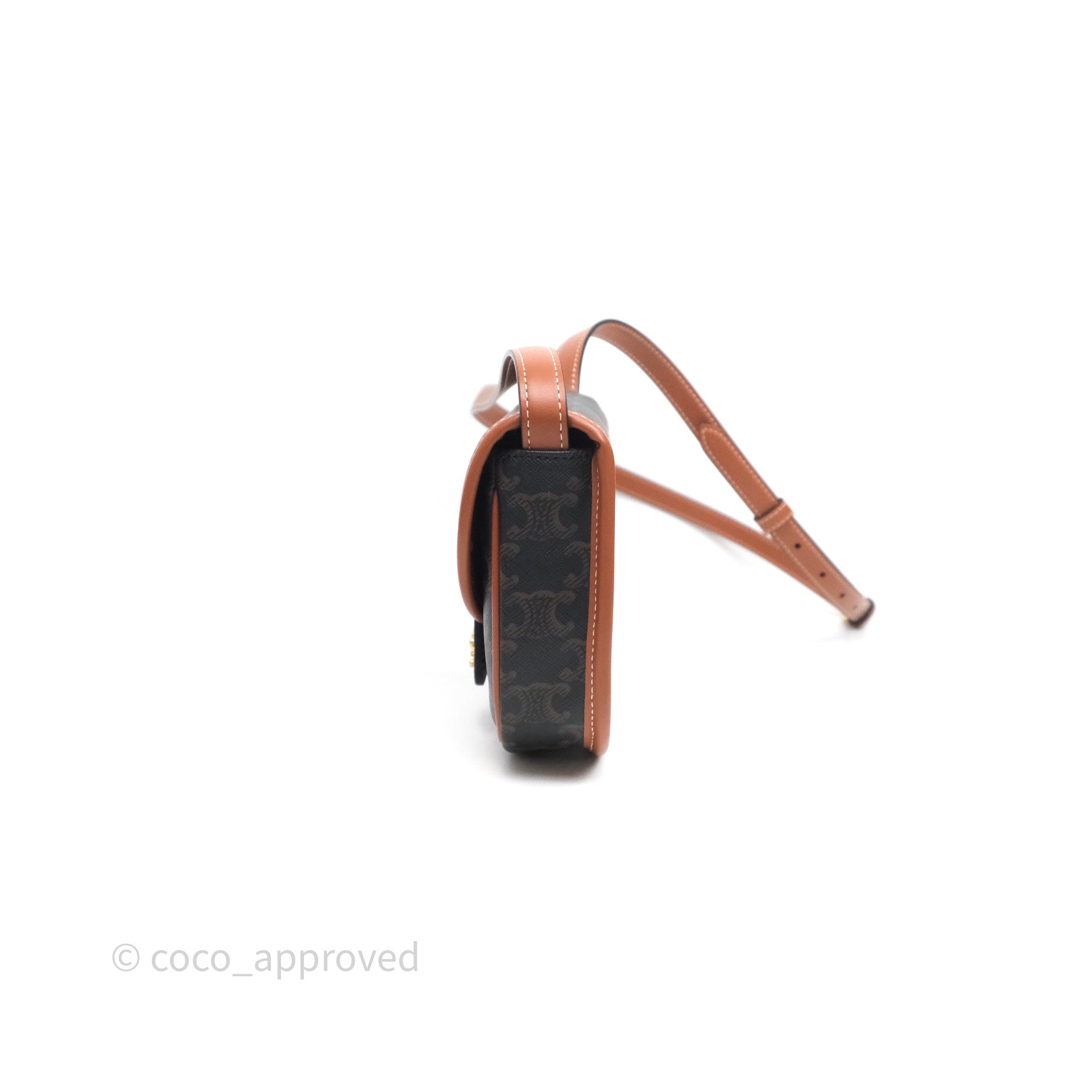 Celine Mini Besace Triomphe Crossbody Bag in Canvas & Calfskin Leather - Tan Color for Women | Perfect for Everyday Use, Work & Travel