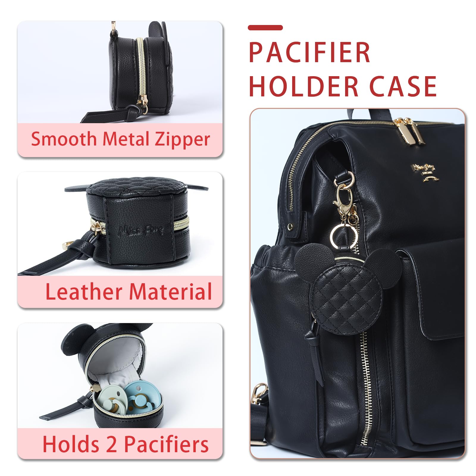 Miss Fong Genuine Leather Mini Diaper Bag Backpack - Stylish Small Crossbody Purse with Pacifier Holder Case - Perfect for Moms, Travel & Everyday Use