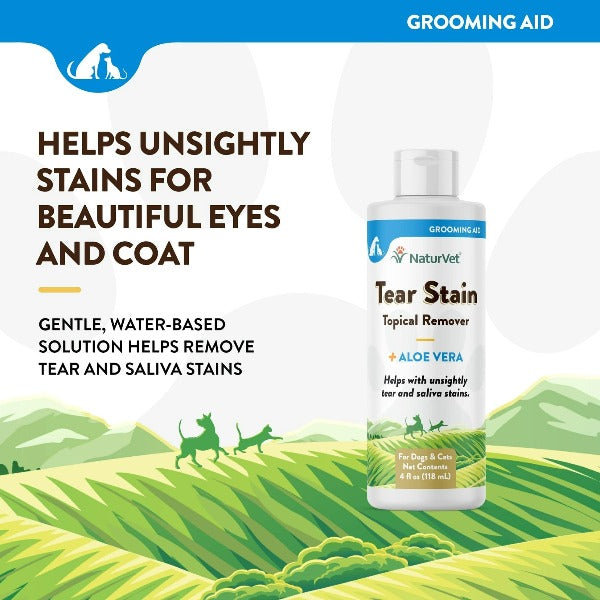 NaturVet Aloe Vera Tear Stain Remover for Dogs & Cats - Gentle Eye Cleaning Solution for Pet Grooming & Daily Care
