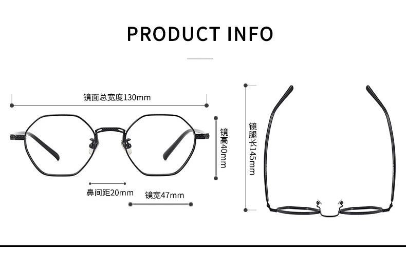 Black Titanium Full Rim Polygon Oval Eyeglasses for Women - Lightweight & Durable Frame - Perfect for Work, Reading & Fashion Accessories