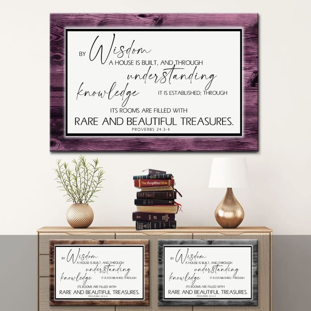 By Wisdom A House Is Built - Inspirational Bible Verse Canvas Wall Art for Living Room, Bedroom & Bathroom Decor - Perfect Gift for Home & Office