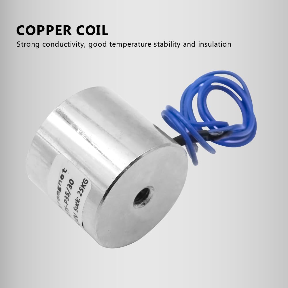 35x30mm Round Electric Solenoid Lifting Magnet - 250N DC 12V Electromagnet for Industrial Automation, CNC Machines & Material Handling Equipment