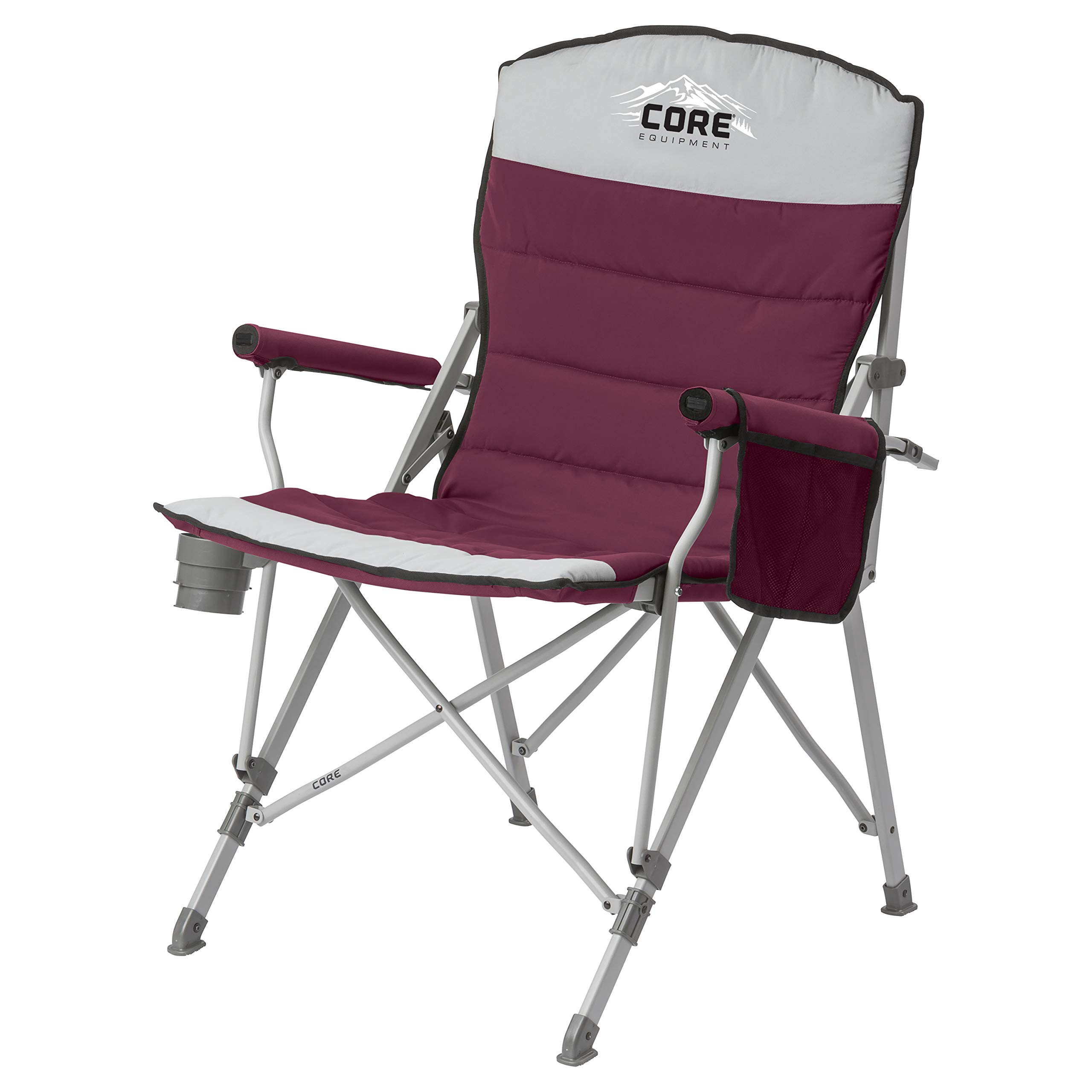 CORE Hard Arm Folding Chair with Carry Bag - Portable Camping Chair with Cup Holder & Storage Pocket - Perfect for Outdoor Activities, Sports Events, Tailgating, Backyard Relaxation & Beach Use