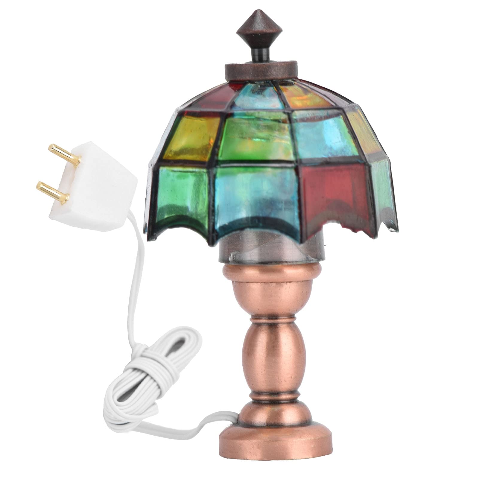 Restokki 1:12 Scale Miniature LED Desk Lamp with Umbrella Shade - DIY Dollhouse Lighting Accessories for Realistic Home Decor & Model Displays