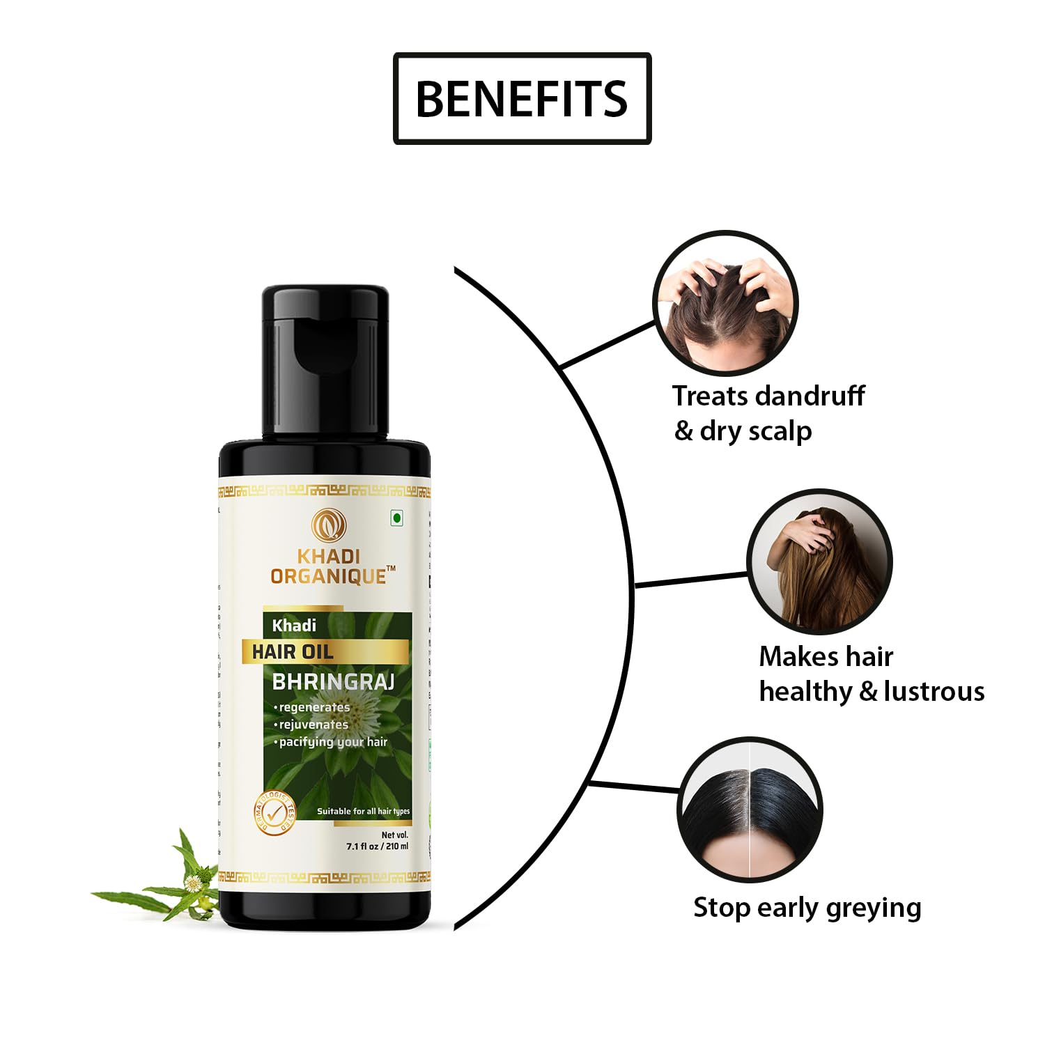 Organic Bhringraj Hair Oil for Hair Growth & Anti Hair Fall - Anti Dandruff Treatment for Healthy Scalp & Stronger Hair (210ml) - Perfect for Daily Hair Care & Scalp Massage