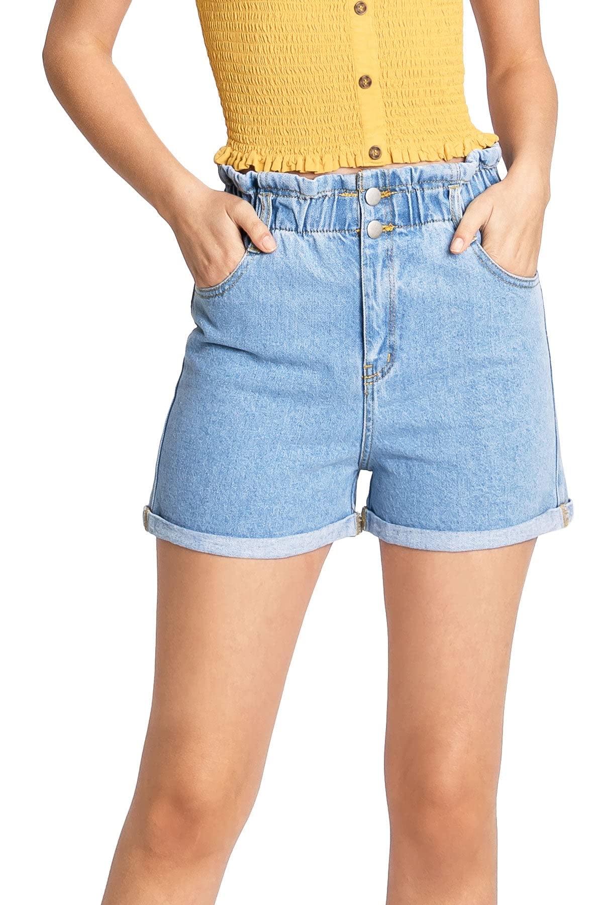 Love Tree Women's Juniors High Waist Denim Mom Shorts with Paperbag Waistband - Comfortable & Stylish for Summer Outfits, Casual Wear, and Beach Vacations