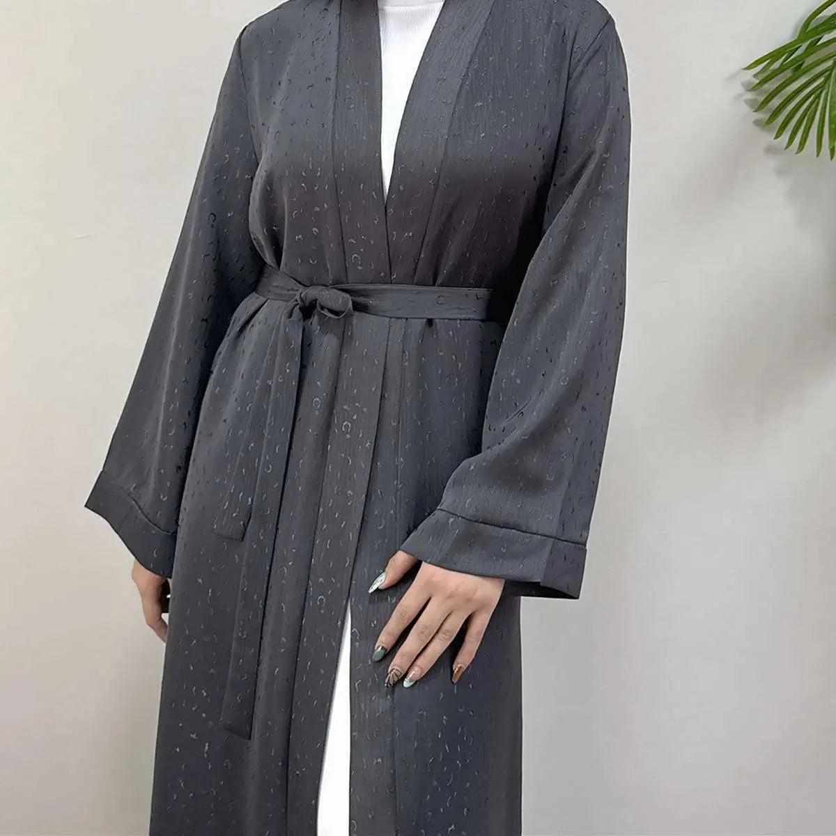Elegant 3D Jacquard Satin Open Abaya Dress #25011 - Modest Muslim Women's Prayer Dress for Special Occasions & Daily Wear