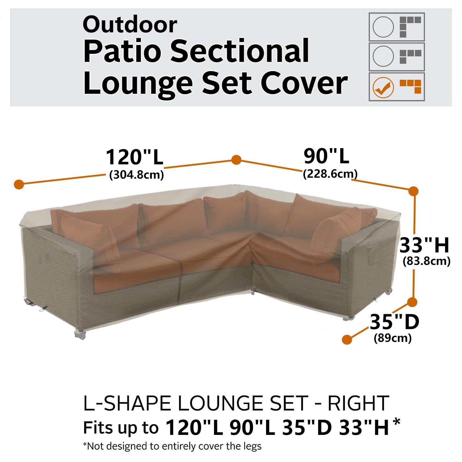 Heavy Duty 600D Waterproof Outdoor Sectional Sofa Cover - 120