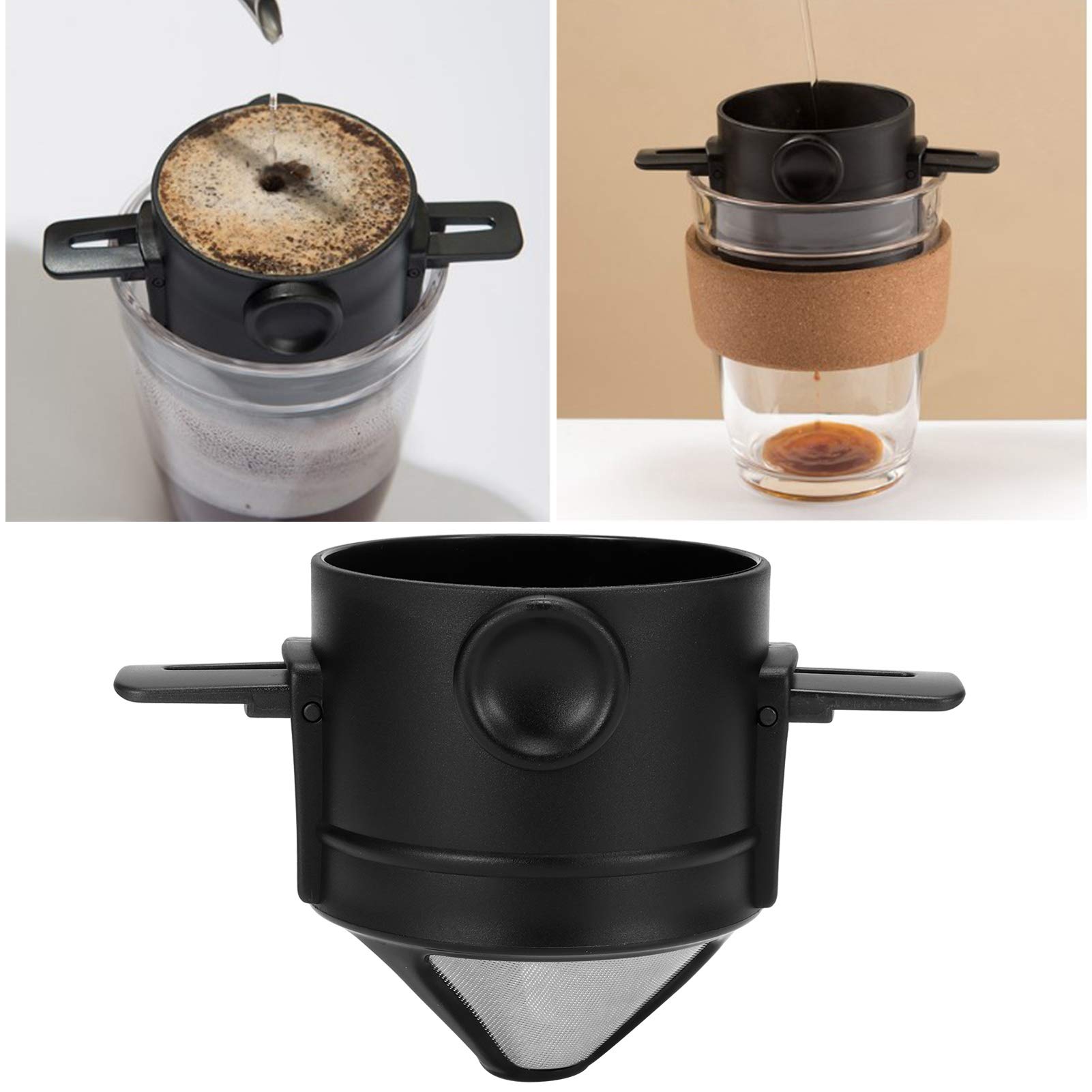 Premium Stainless Steel Reusable Pour Over Coffee Filter Cone - Drip Coffee Maker Accessory with Removable Stand for Home, Office & Camping Use