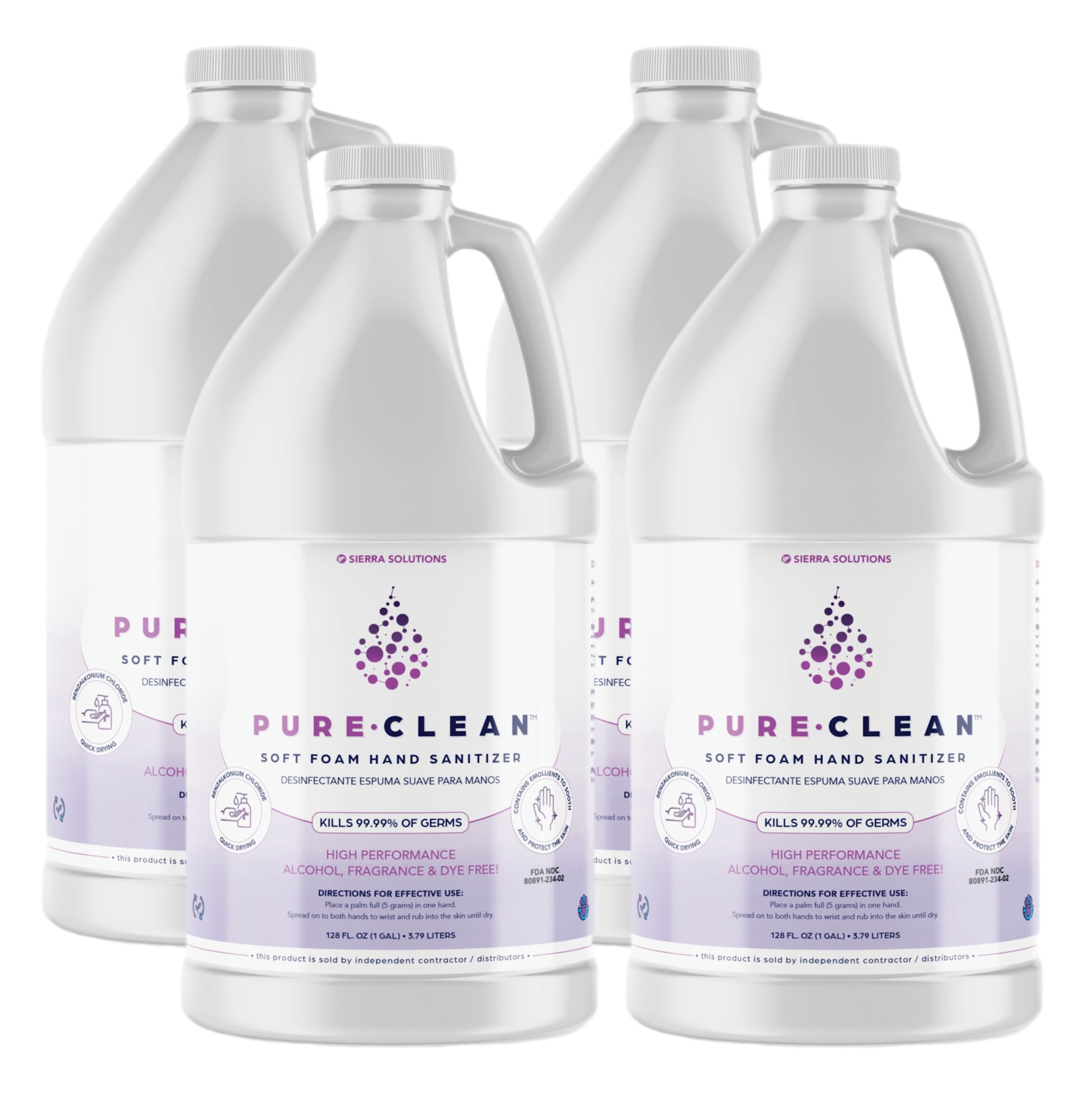 PURE•CLEAN™ Soft Foam Hand Sanitizer - 4 Gallons Bulk Refill | Alcohol-Based Sanitizing Gel for Hospitals, Schools & Offices | Kills 99.9% Germs | Moisturizing & Gentle on Skin