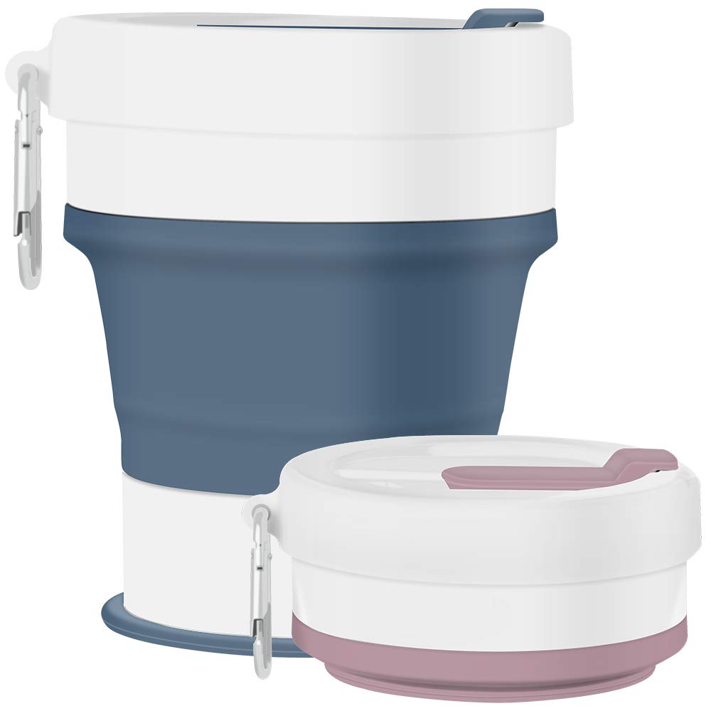 Collapsible Silicone Travel Cup 2 Pack - 18oz Foldable Coffee Mug with Lid for Camping, Hiking & Outdoor Adventures - BPA Free Reusable Drinking Cup
