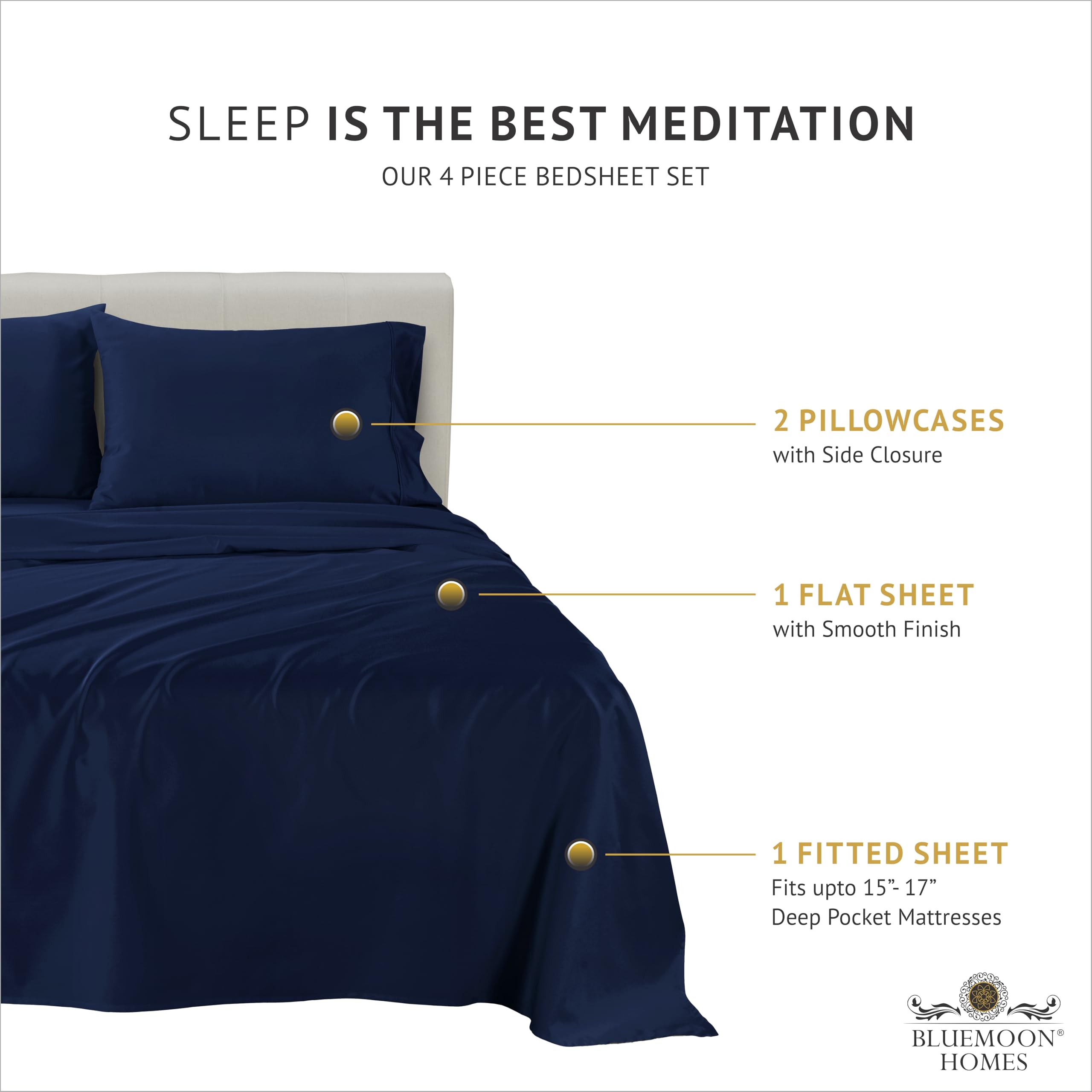 Premium 1000 Thread Count Egyptian Cotton Queen Sheet Set - 4 Piece Deep Pocket 18