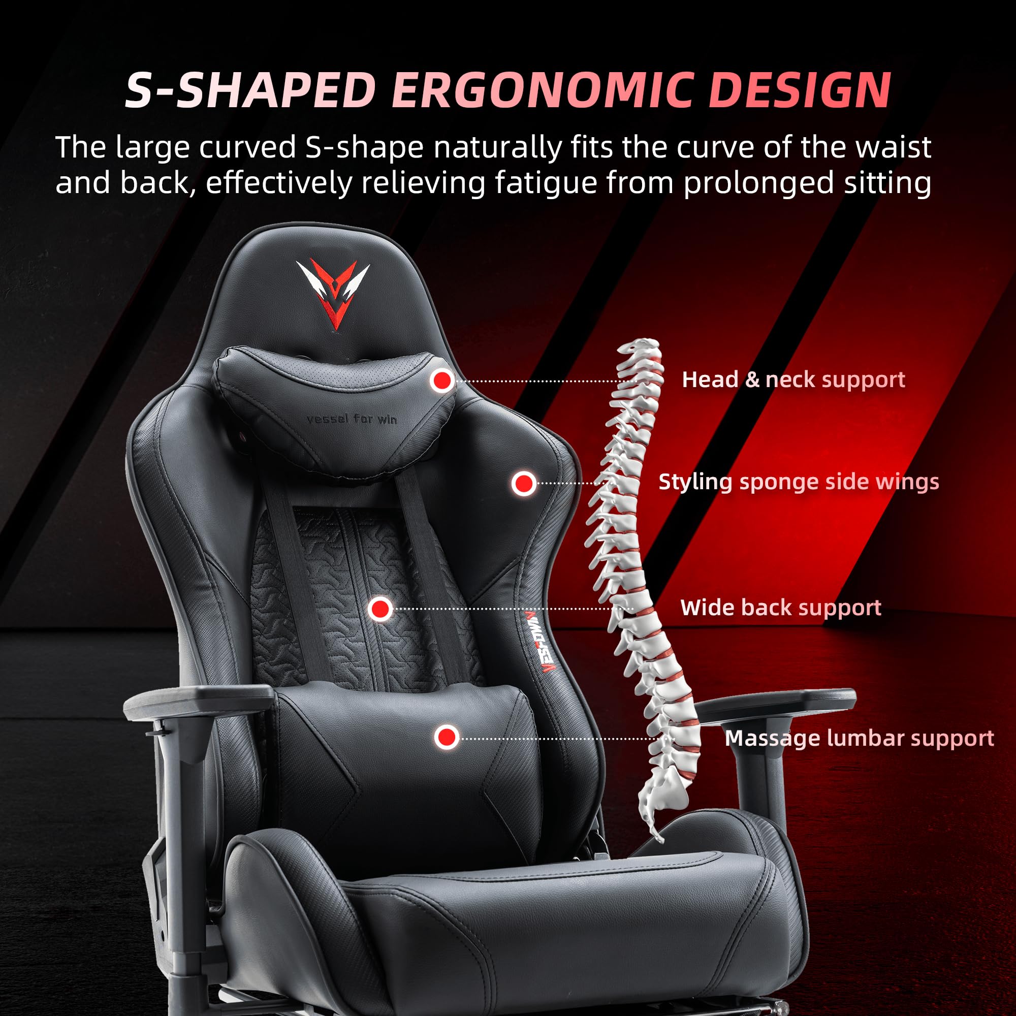 Premium Gaming Chair for Adults - 350LBS Weight Capacity, Ergonomic Computer Chair with Adjustable Footrest & Lumbar Massage Support, Reclining Heavy Duty Video Game Chair with Smooth Rolling Casters (Black) - Perfect for Esports, Streaming, and Long Gaming Sessions