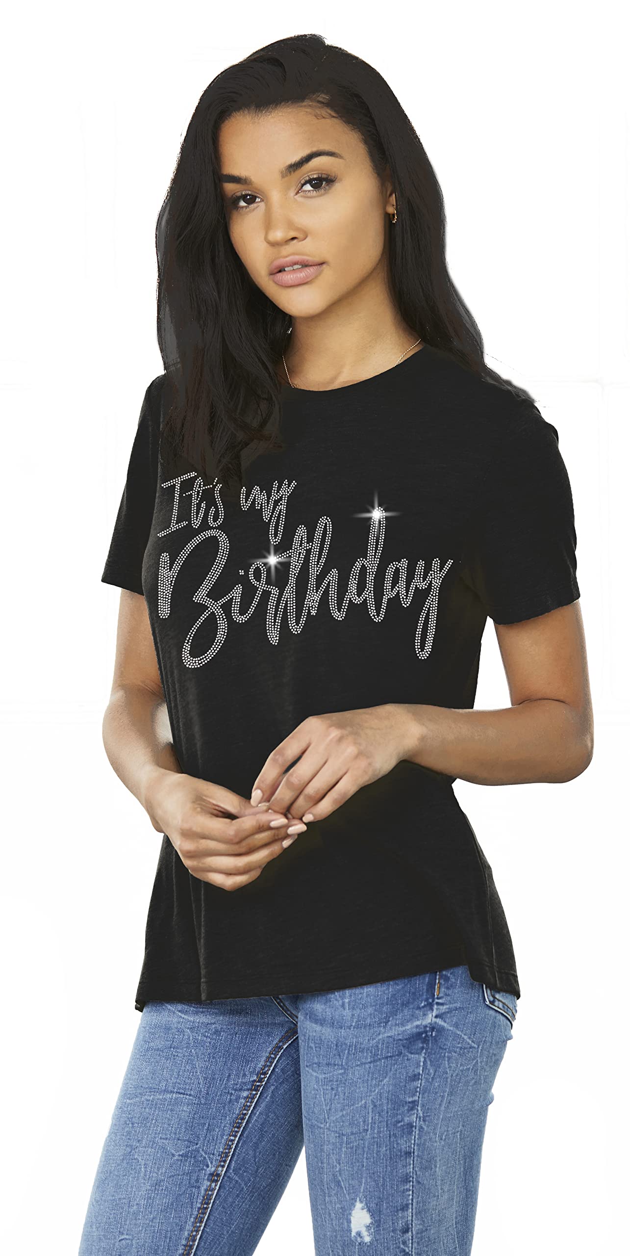 Women's Birthday Shirts with Real Crystal Rhinestones - 'It's My Birthday' Squad T-Shirt for Women | Perfect for Birthday Parties, Girls Night Out & Special Celebrations