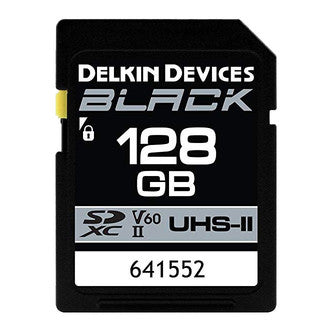 Delkin 128GB UHS-II SDXC V60 Black Memory Card - High Speed 4K Video Recording for DSLR Cameras, Drones & Action Cameras