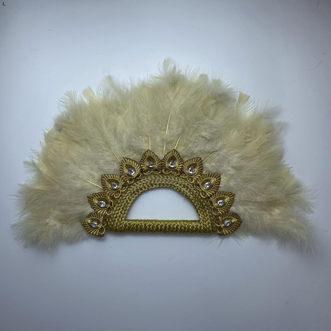 Elegant Beige Bridal Feather Hand Fan - African Custom Wedding Accessory for Bridal Show, Costume Dancing, Tea Party & Wedding Decorations | Perfect for Vintage, Boho & Themed Weddings