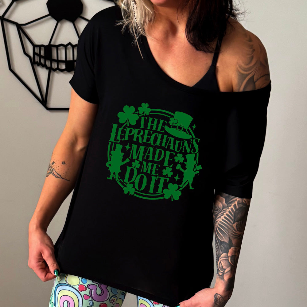 Leprechauns Made Me Do It Slouchy Tee - Casual Relaxed Fit T-Shirt for Women | St. Patrick's Day Outfit, Funny Irish Theme Party, Everyday Comfort Wear