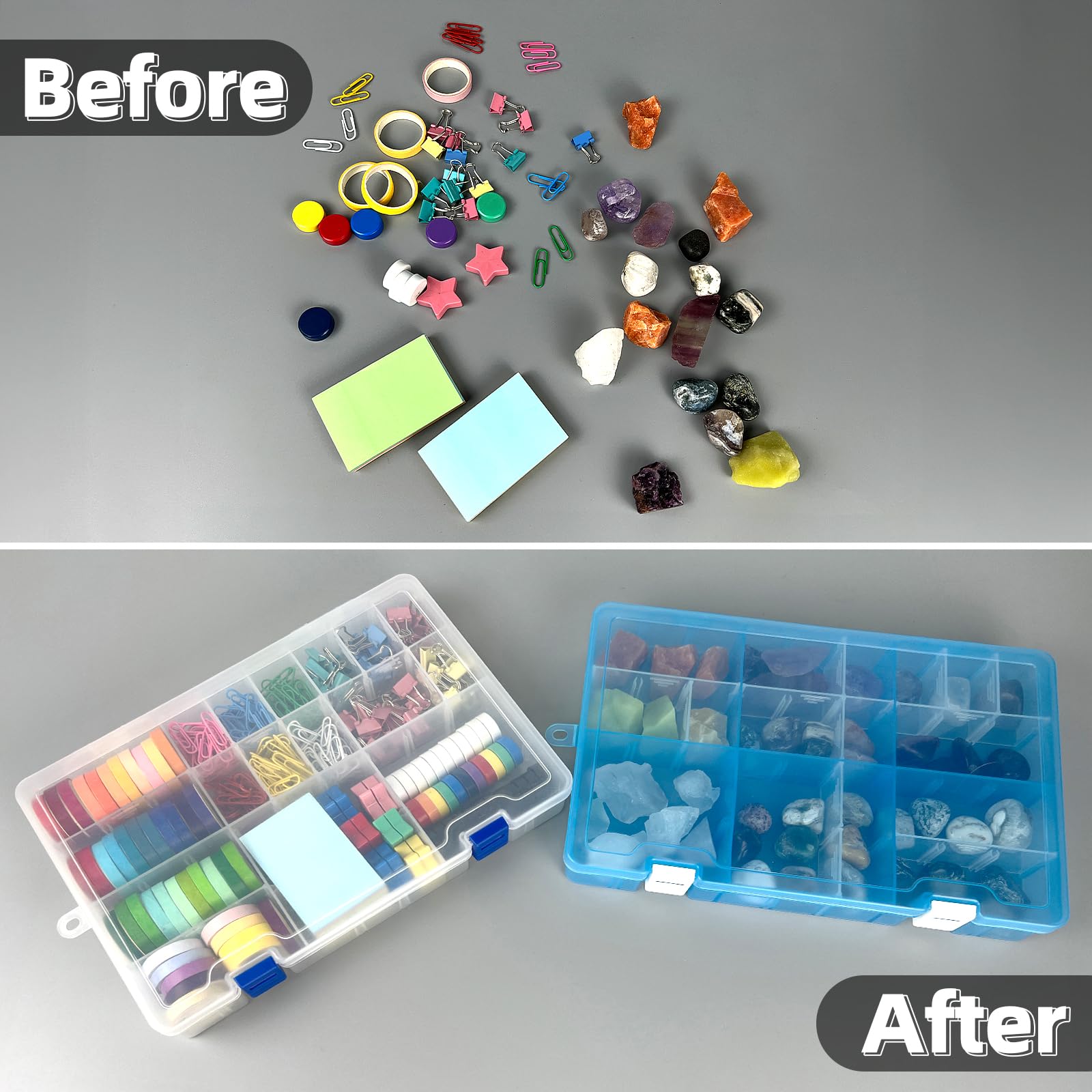 DUOFIRE 34-Grid Plastic Storage Organizer Box with Adjustable Dividers - Jewelry Beads, Earrings, Fishing Hooks & Small Accessories Container (White, Set of 4) - Perfect for Crafting, DIY Projects & Home Organization