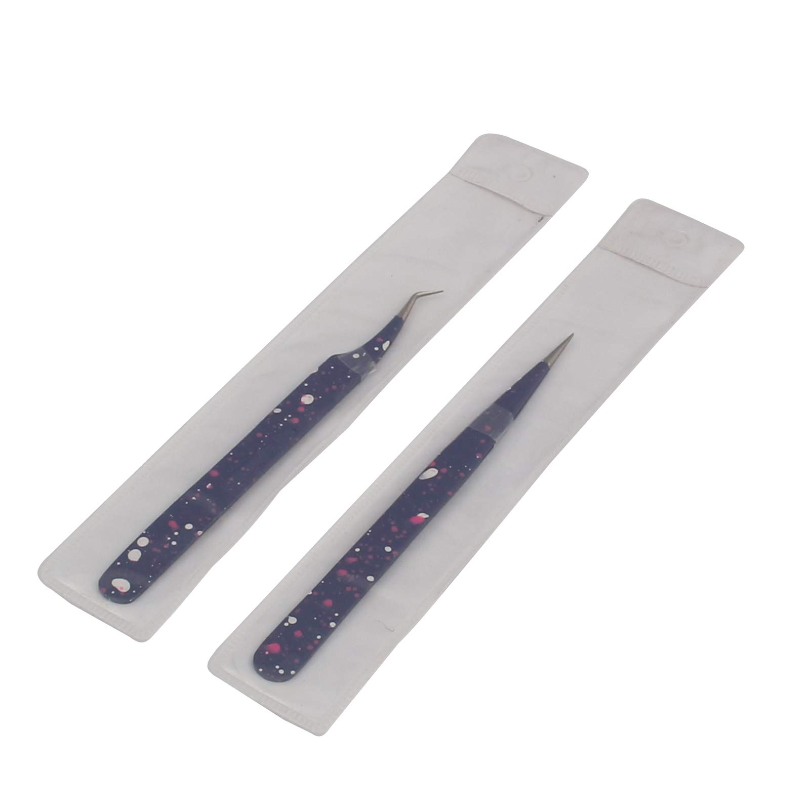 2 Pack Straight & Curved Tip Eyelash Extension Tweezers - Professional Stainless Steel Lash Application Tools for Salon & Home Use (Blue & White) - Perfect for Precise Lash Isolation, Placement & Removal