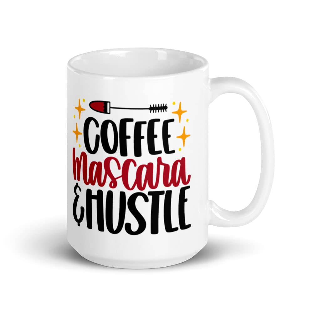 Stylish Coffee Mug with 'Mascara and Hustle' Design - Perfect Gift for Makeup Lovers - Ideal for Morning Coffee, Office Use & Beauty Enthusiasts