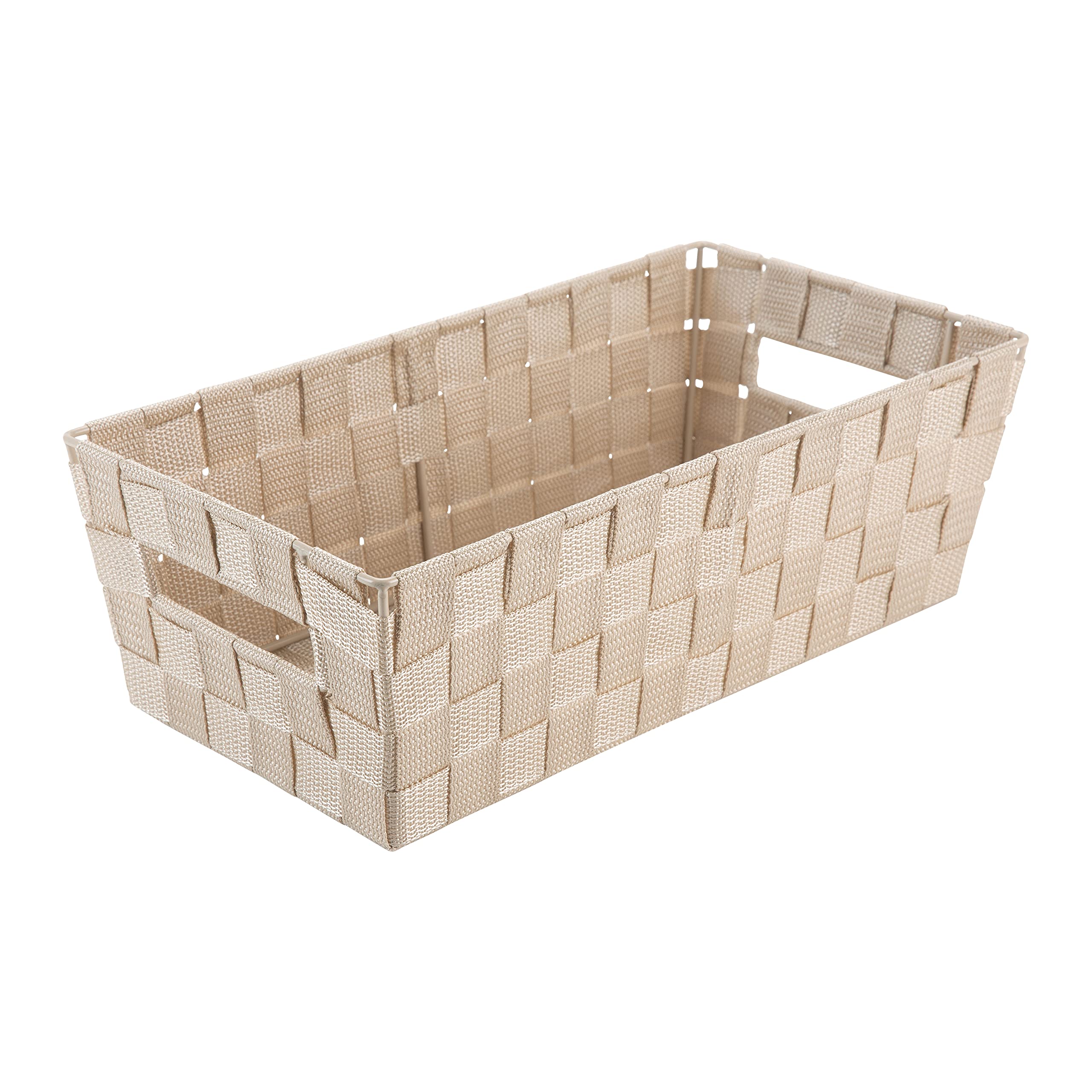 Extra Long Woven Strap Storage Tote Basket with Handles - Ivory Decorative Organizer for Closet, Bathroom, Nursery & Office - Perfect for Toys, Gifts & Home Organization (1 Pack)
