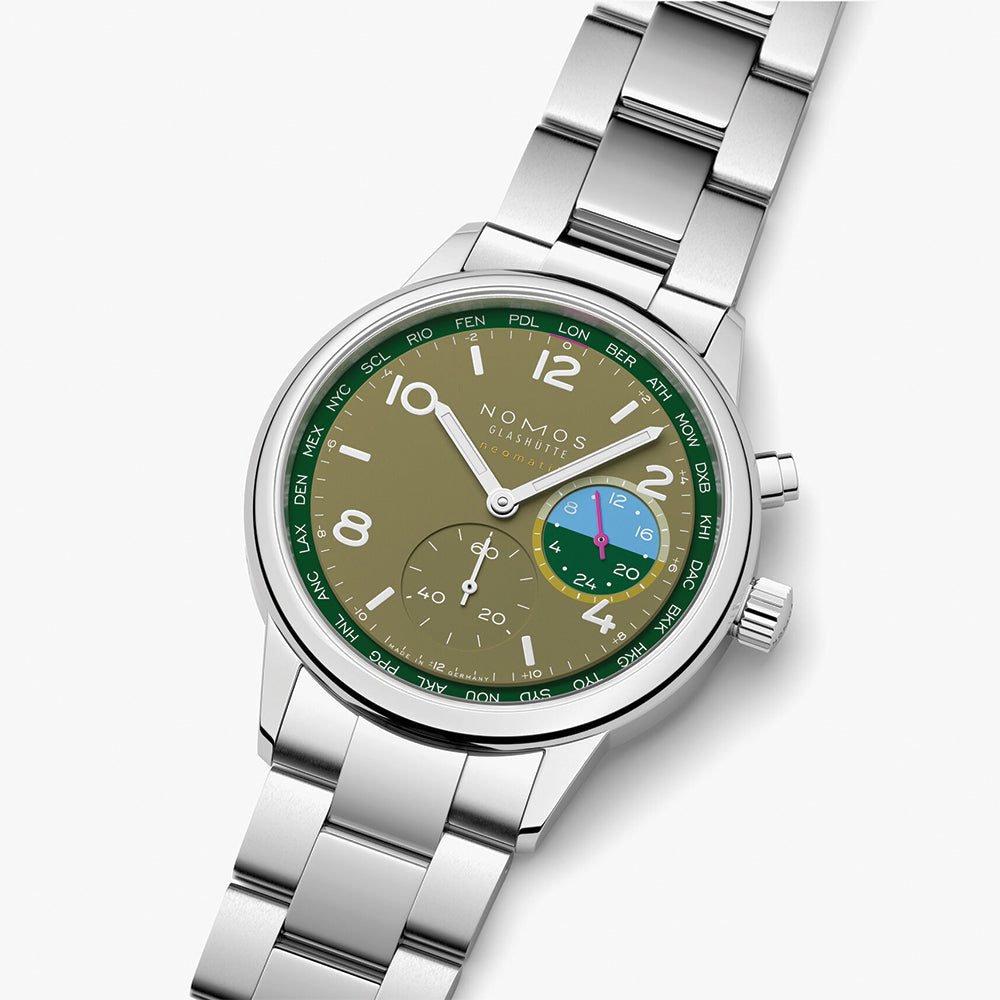 NOMOS Club Sport Neomatik Worldtimer Limited Edition 40mm Watch - Stainless Steel Bracelet with Jungle Dial - Perfect for Travel, Business & Luxury Watch Collectors