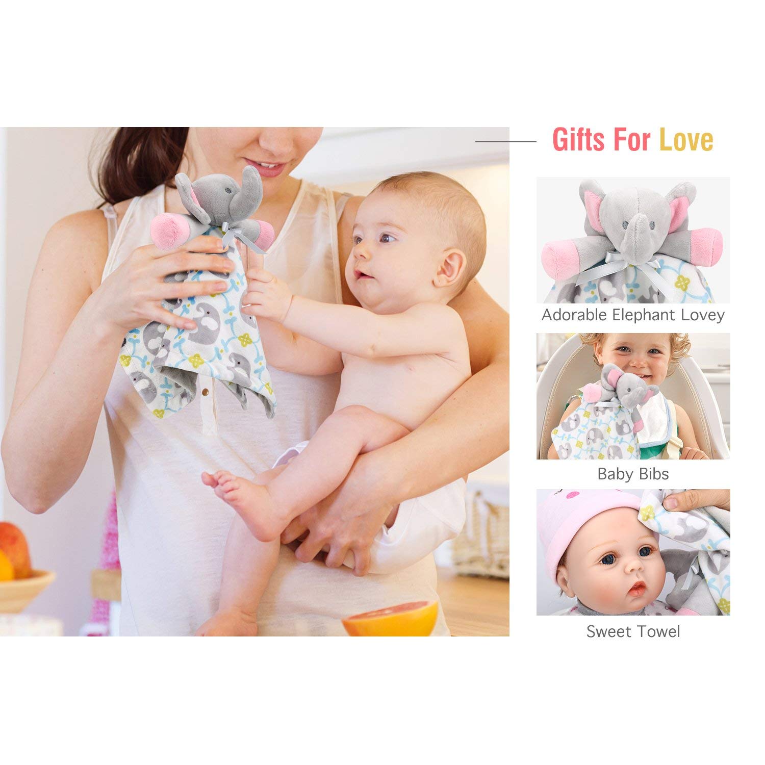 Zooawa Soft Elephant Lovey Blanket for Babies 1-6 Months | Unisex Security Blanket & Soothing Plush Toy | Perfect Baby Shower Gift for Newborn Boys & Girls | Ideal for Nursery, Stroller & Travel Comfort