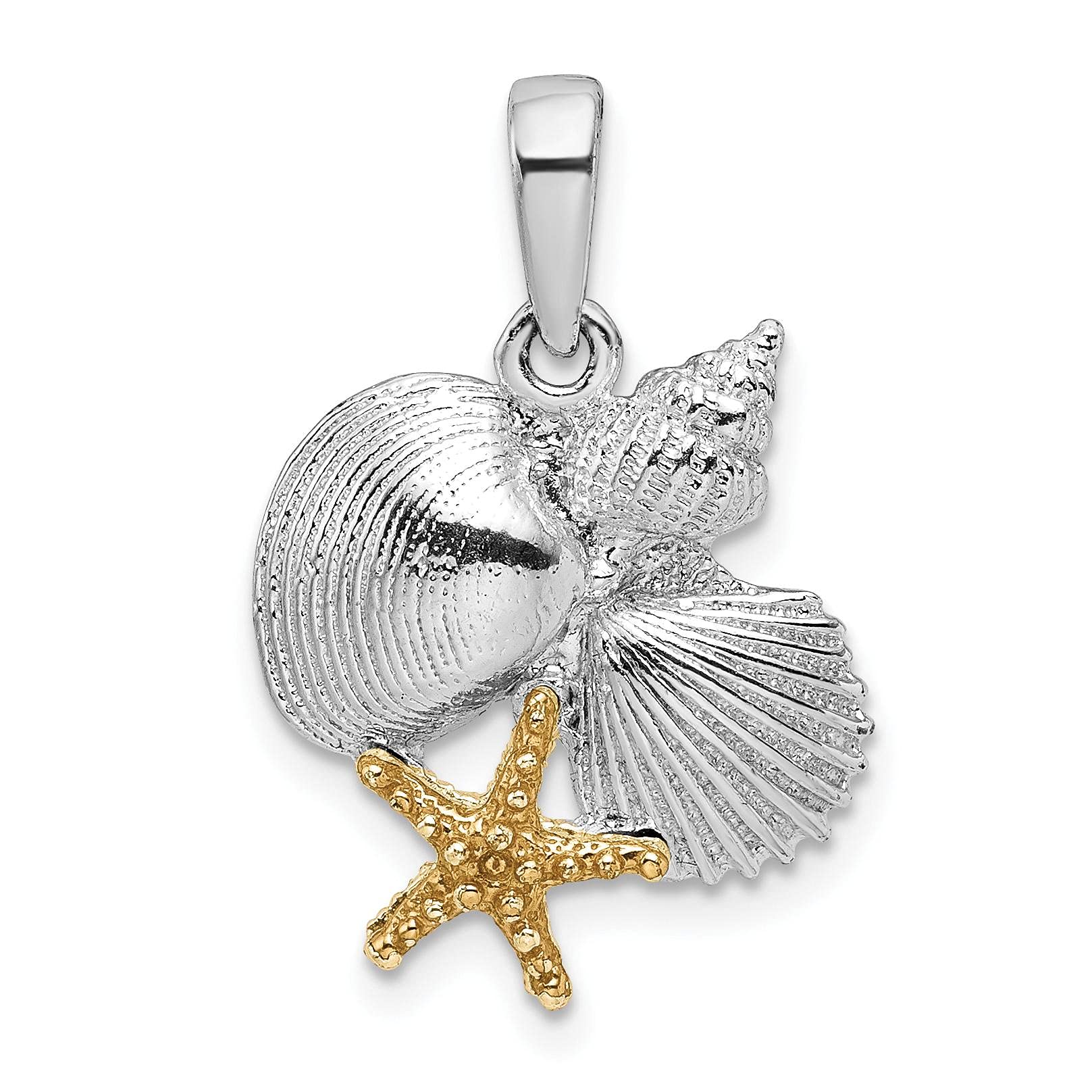 925 Sterling Silver Nautical Sea Life Charm Bracelet with Polished Shells & 14K Gold Starfish Pendant - Perfect for Beach Vacations, Summer Jewelry Gifts & Ocean-Themed Fashion Accessories