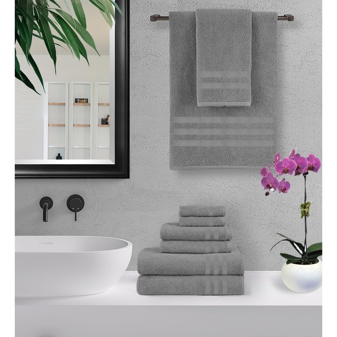 Premium 6-Piece 650 GSM Cotton Bath Towel Set - Ultra Soft & Absorbent - Silver Gray - Luxury Bathroom Towels for Spa, Hotel & Home Use