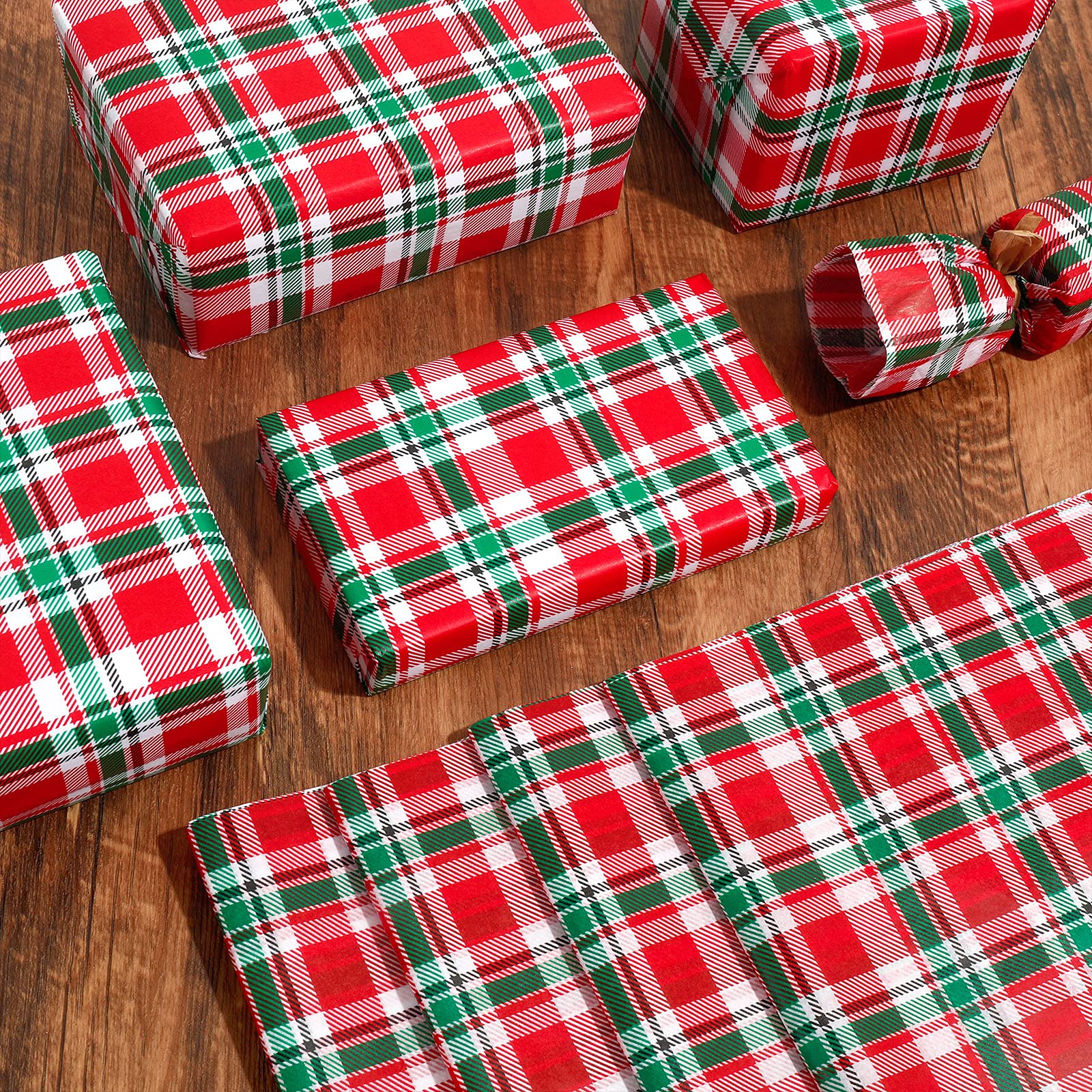 Whaline Christmas Tissue Paper - Buffalo Plaid Wrapping Paper in Red, Green & White - 100 Sheets for Gift Wrapping, DIY Crafts, Small Business Packaging, New Year Decor | Perfect for Holiday Presents, Party Favors & Rustic Art Projects